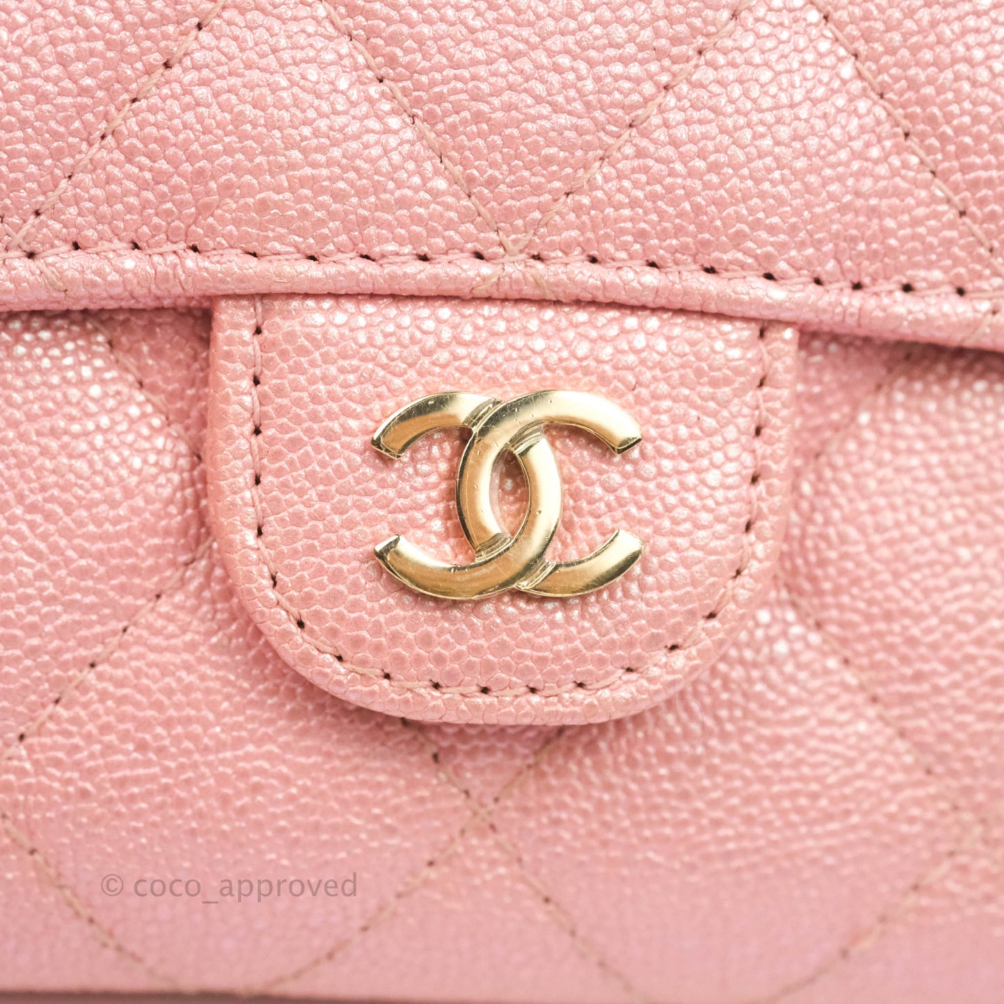 Chanel Mini Quilted Wallet On Chain WOC Caviar Iridescent Pink Gold Hardware 19S