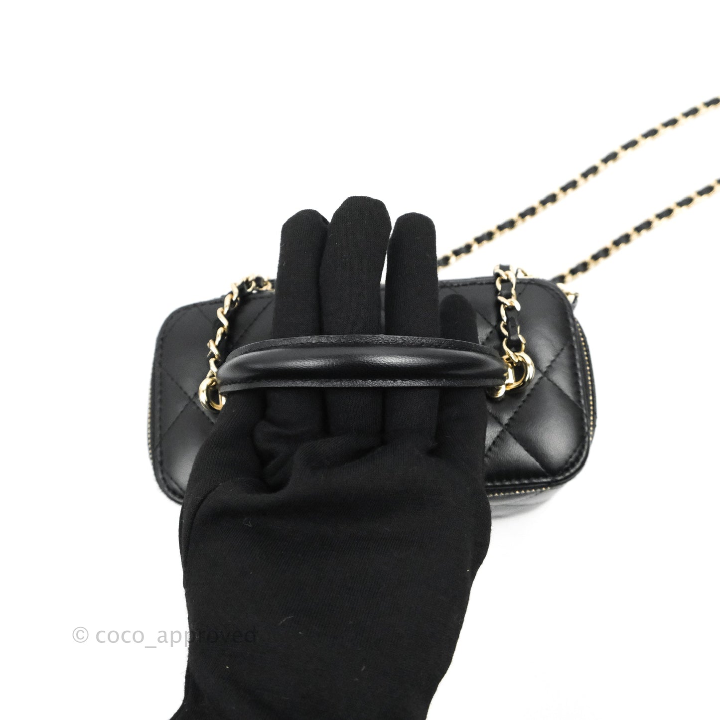 Chanel Vanity Rectangular Top Handle Black Lambskin Gold Hardware
