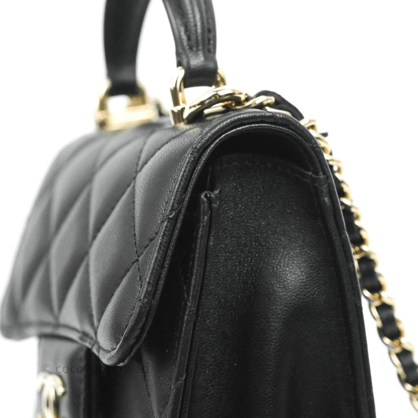 Chanel Mini Handle Clutch With Chain Black Lambskin Gold Hardware 22P