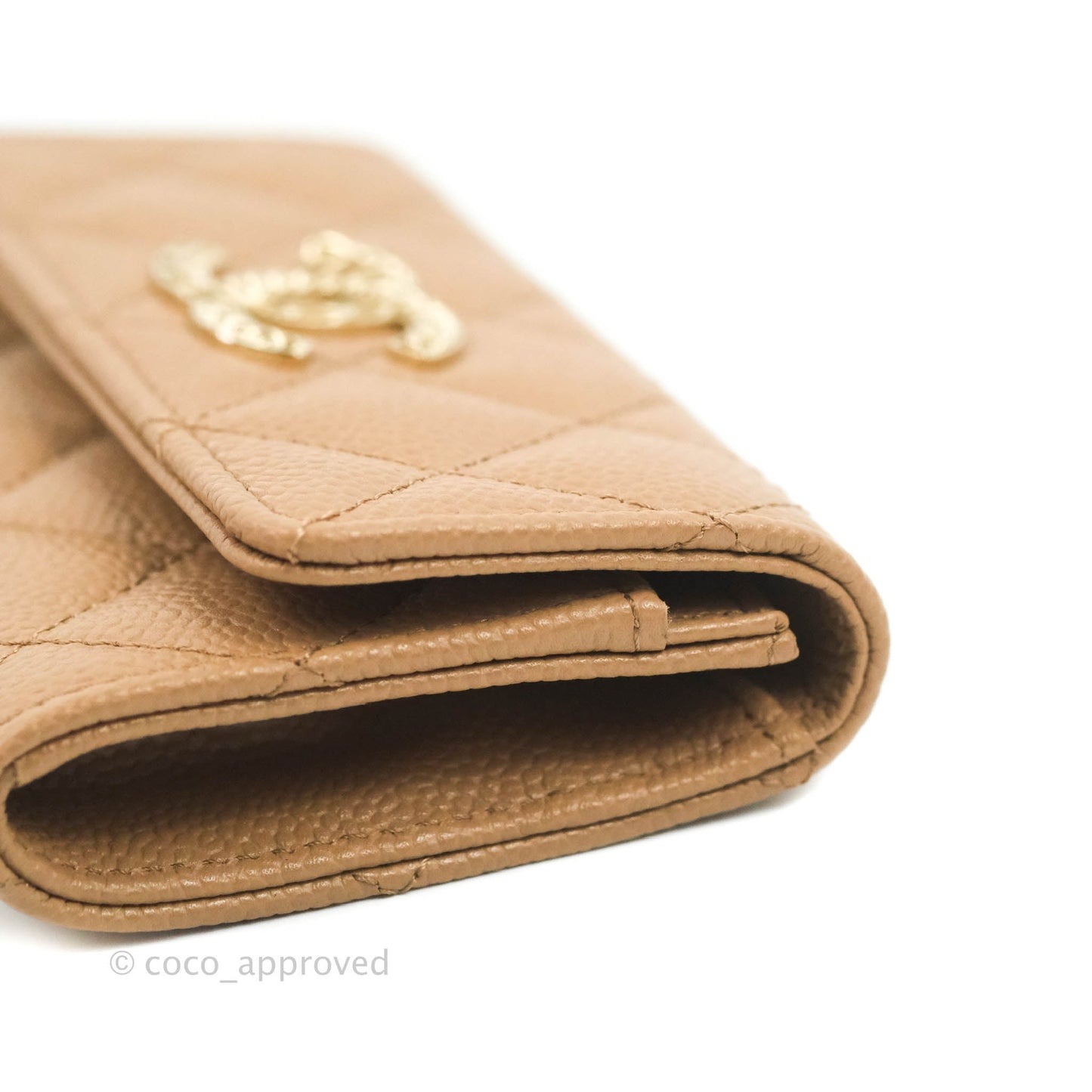 Chanel Quilted Flap Card Holder Dark Beige Caviar Gold Hardware