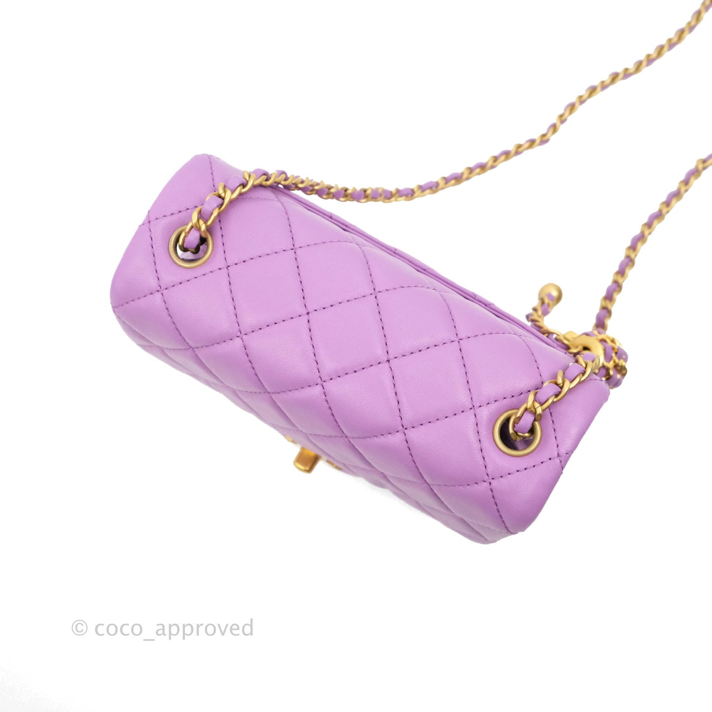 Chanel Mini Square Pearl Crush Quilted Purple Lambskin Aged Gold Hardware