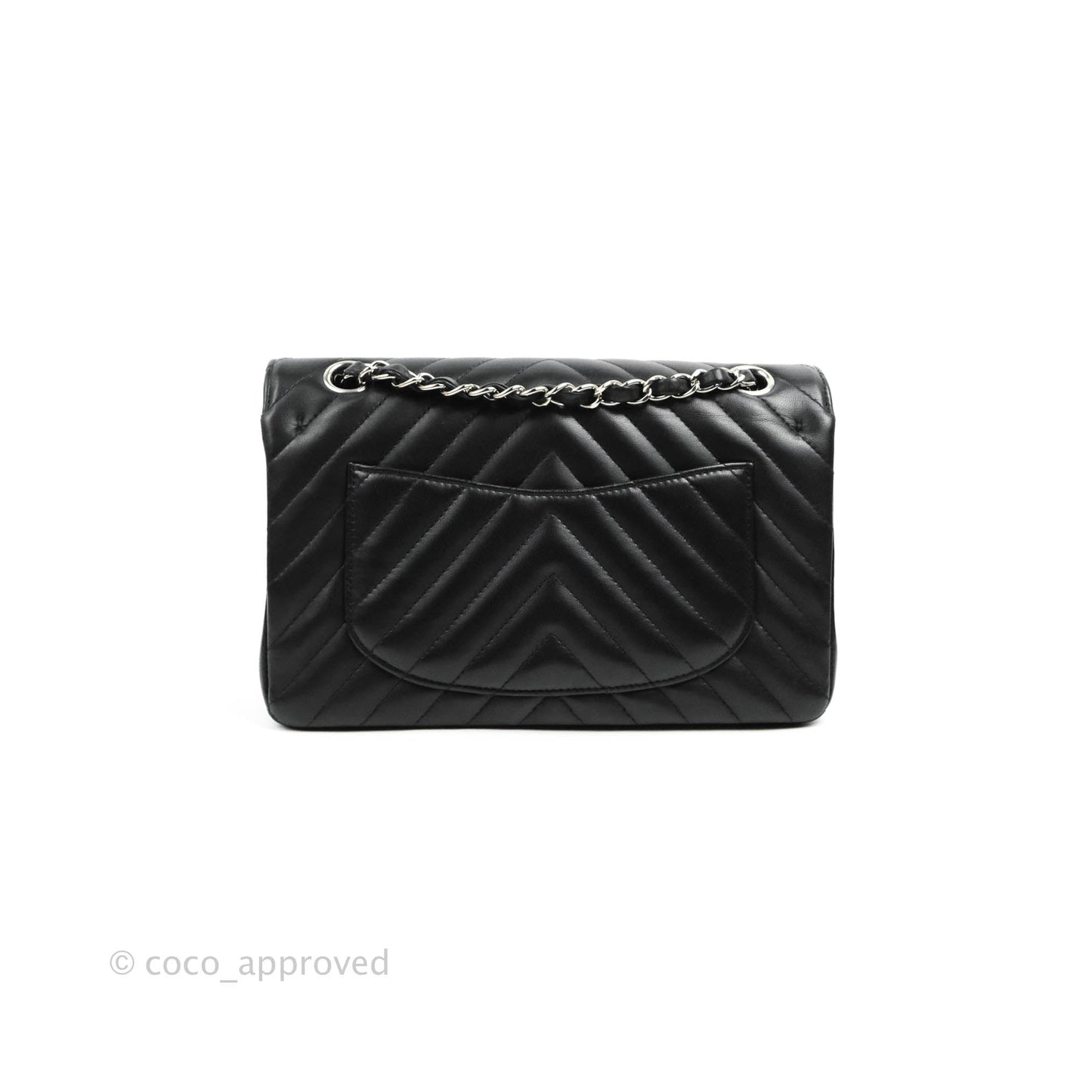 Chanel Classic Chevron S/M Small Double Flap Black Lambskin Silver Hardware