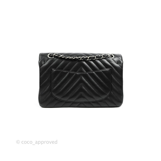 Chanel Classic Chevron S/M Small Double Flap Black Lambskin Silver Hardware