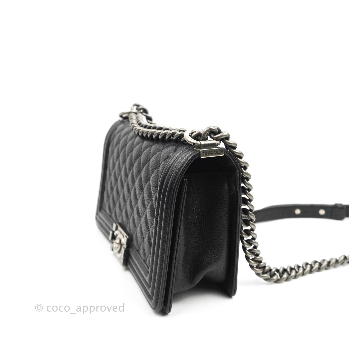 Chanel Quilted Medium Boy Black Caviar Ruthenium Hardware
