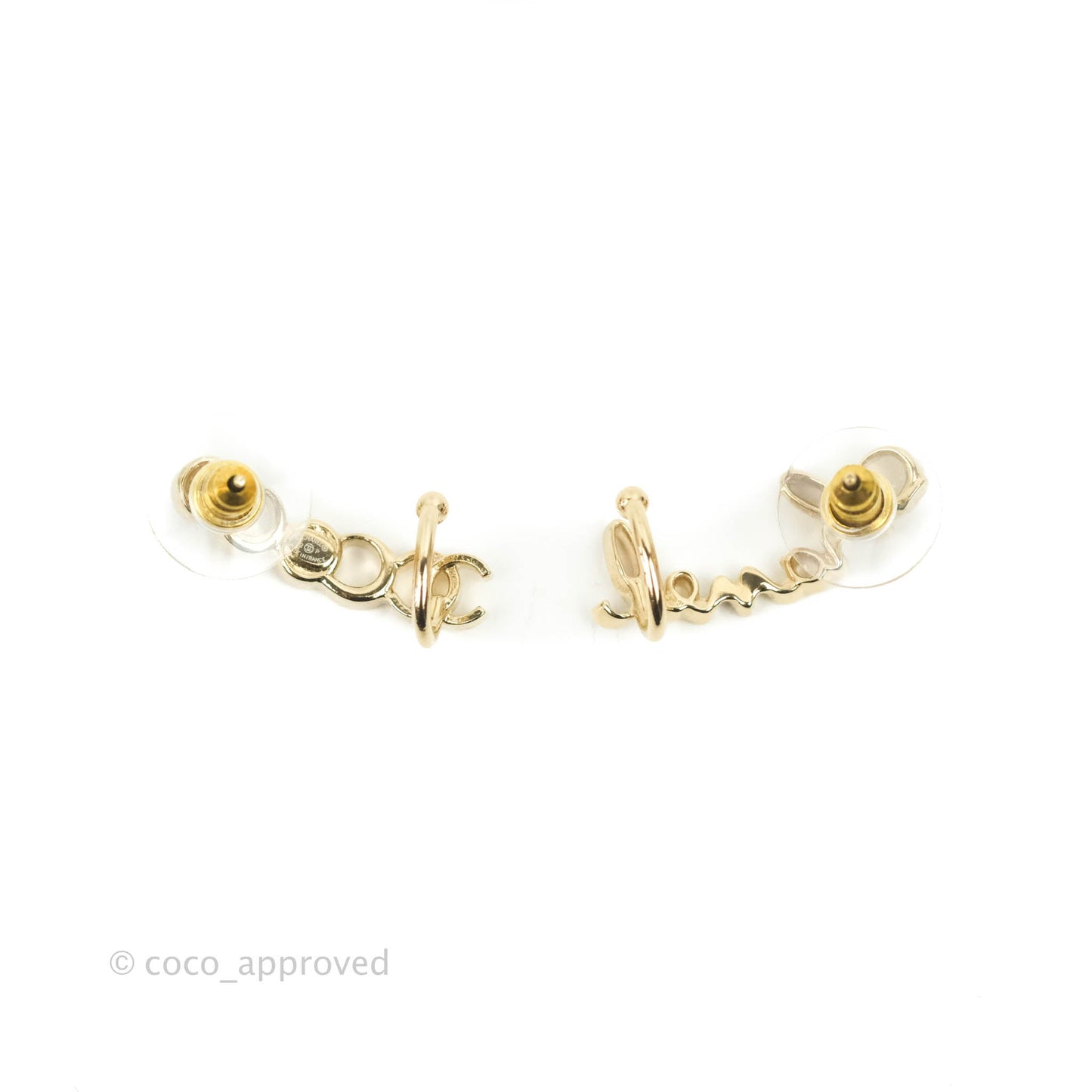 Chanel CC Coco Crystal Earrings Ear Clip Gold Tone 22P