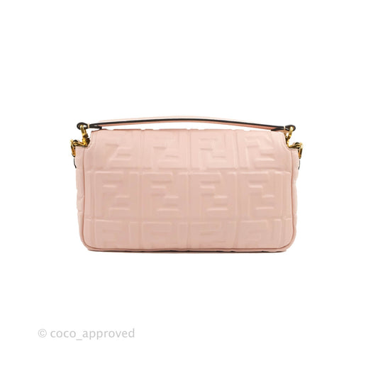Fendi Medium Nappa FF 1974 Embossed Baguette Rosa Quarzo Gold Hardware