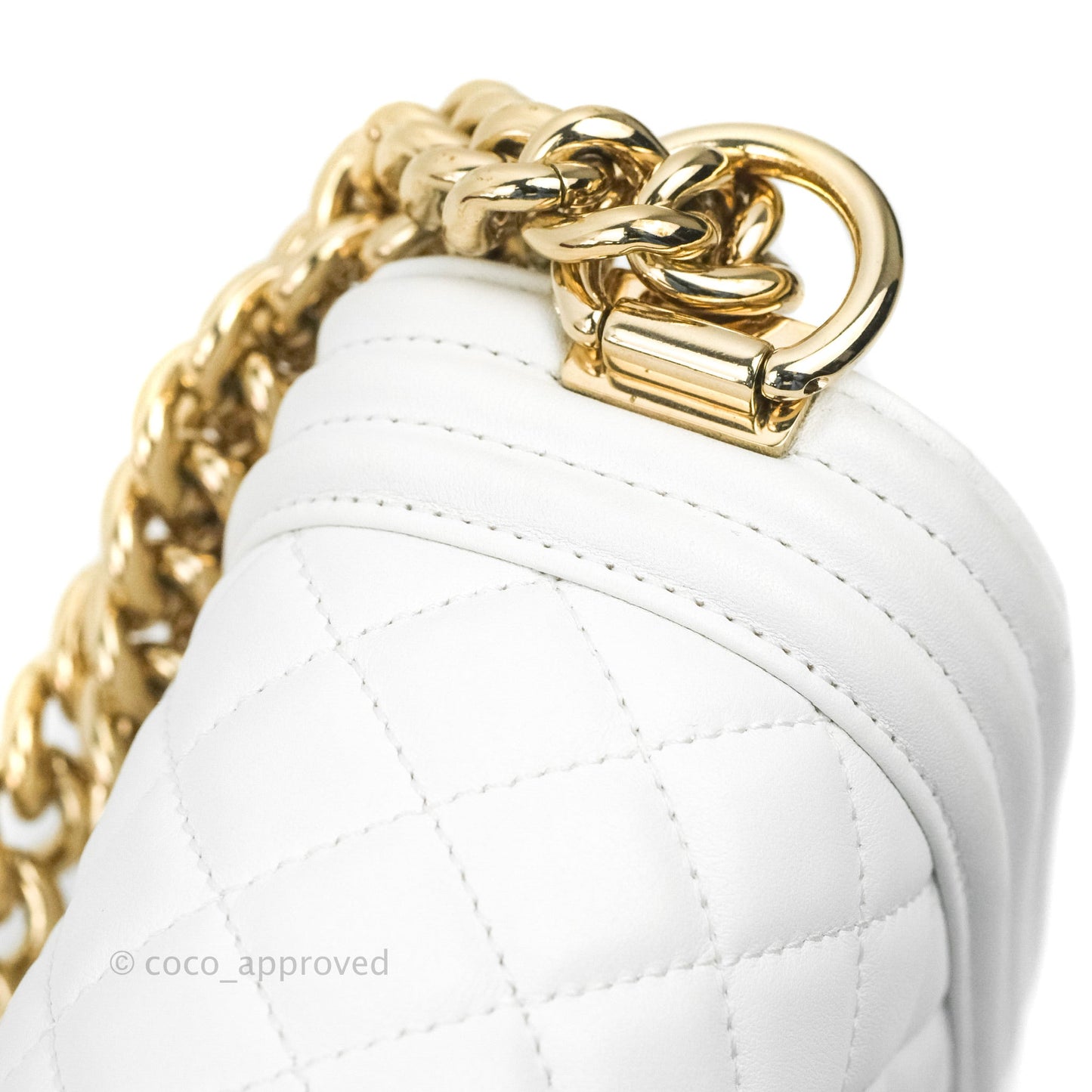 Chanel Quilted Medium Boy White Calfskin Gold Hardware
