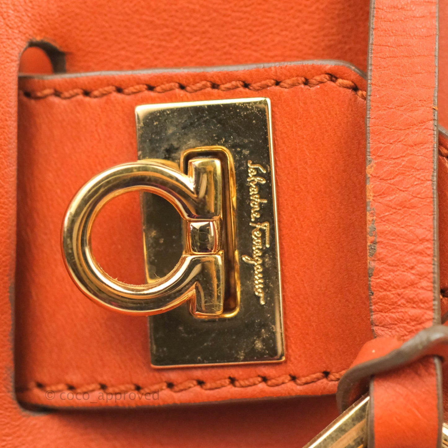 Salvatore Ferragamo Orange Top Handle Bag With Strap