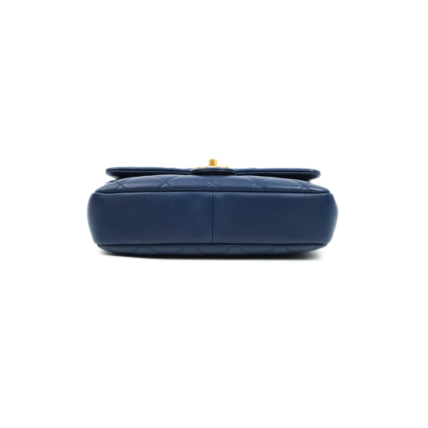 Chanel Circular Handle Flap Bag Navy Lambskin Aged Gold Hardware