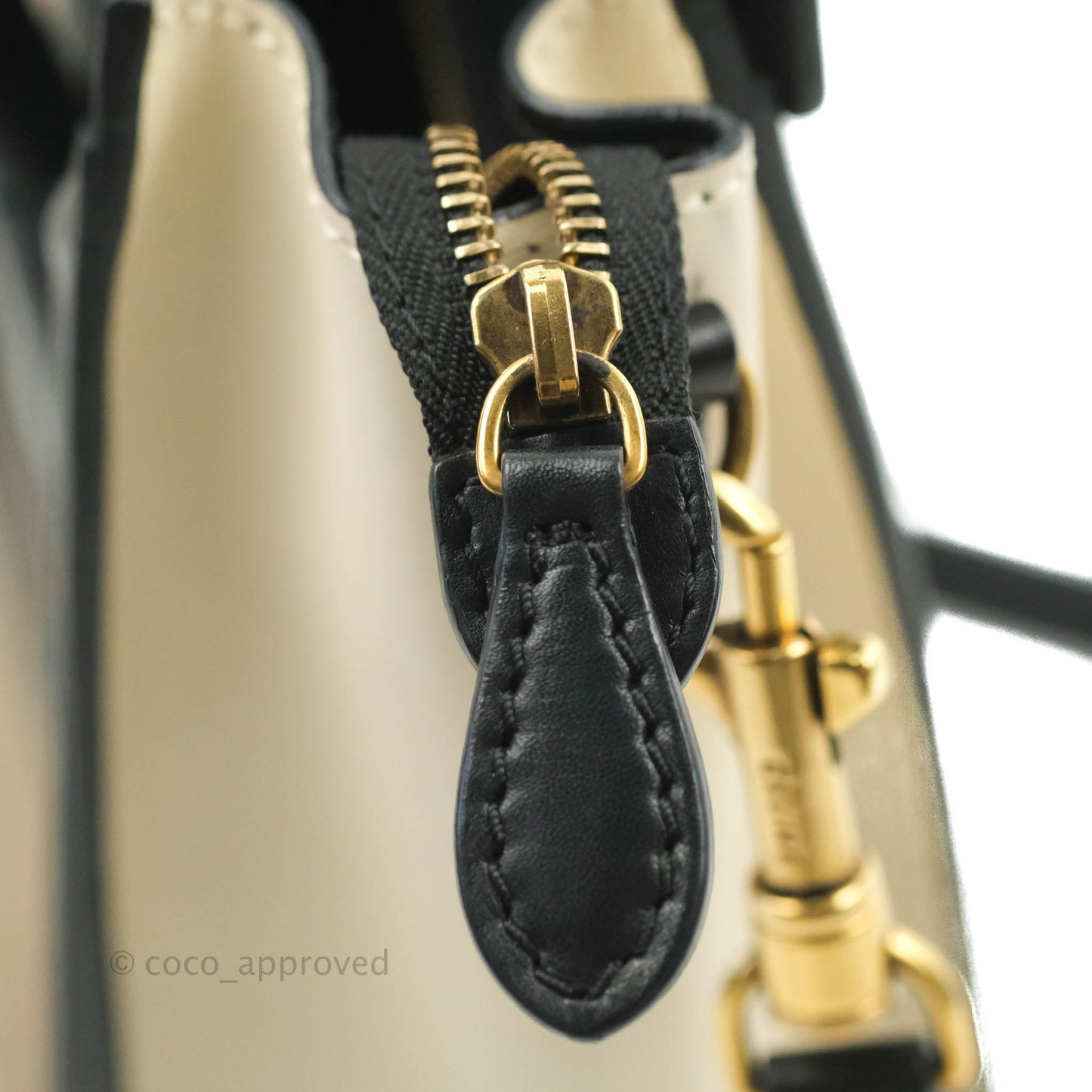 Celine Nano Luggage Grained Calfskin Gold Hardware White/Black/Beige