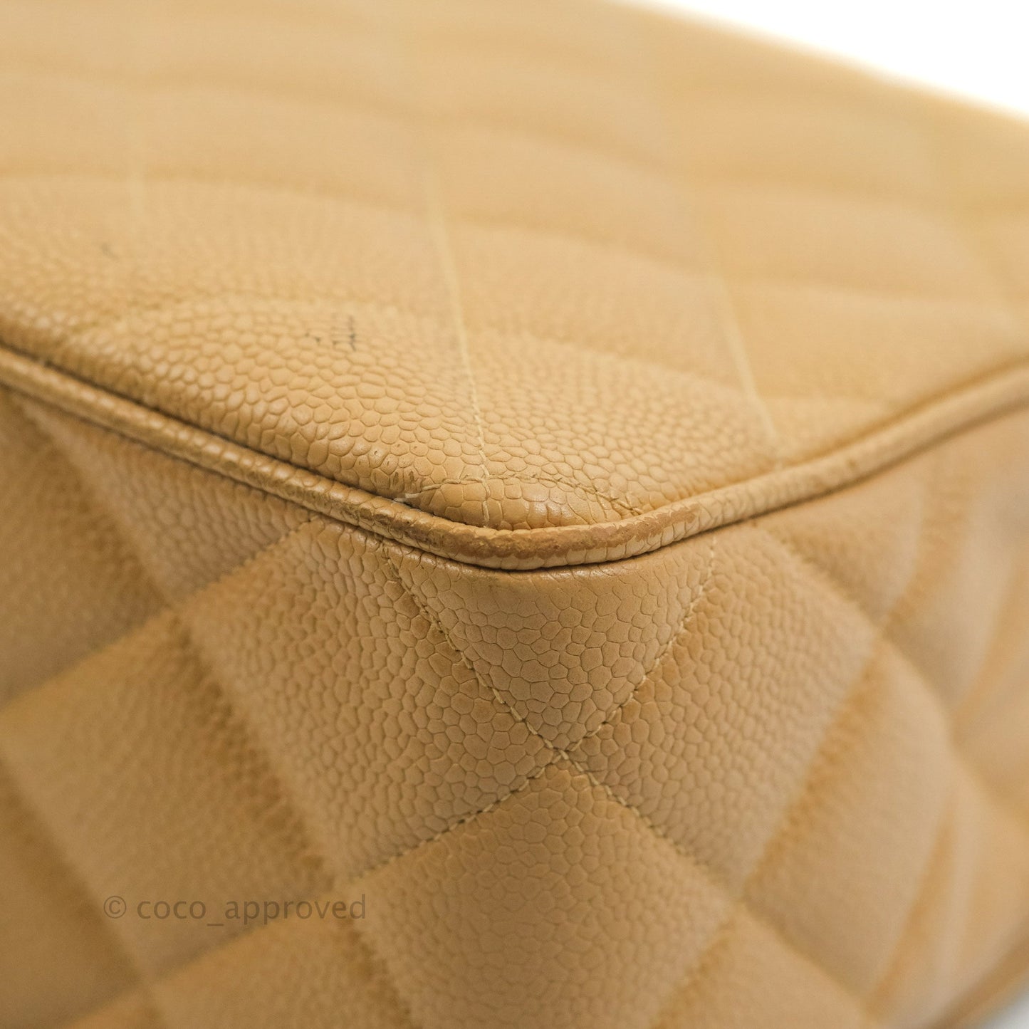 Chanel Vintage CC Large Square Flap Bag Beige Caviar 24K Gold Hardware