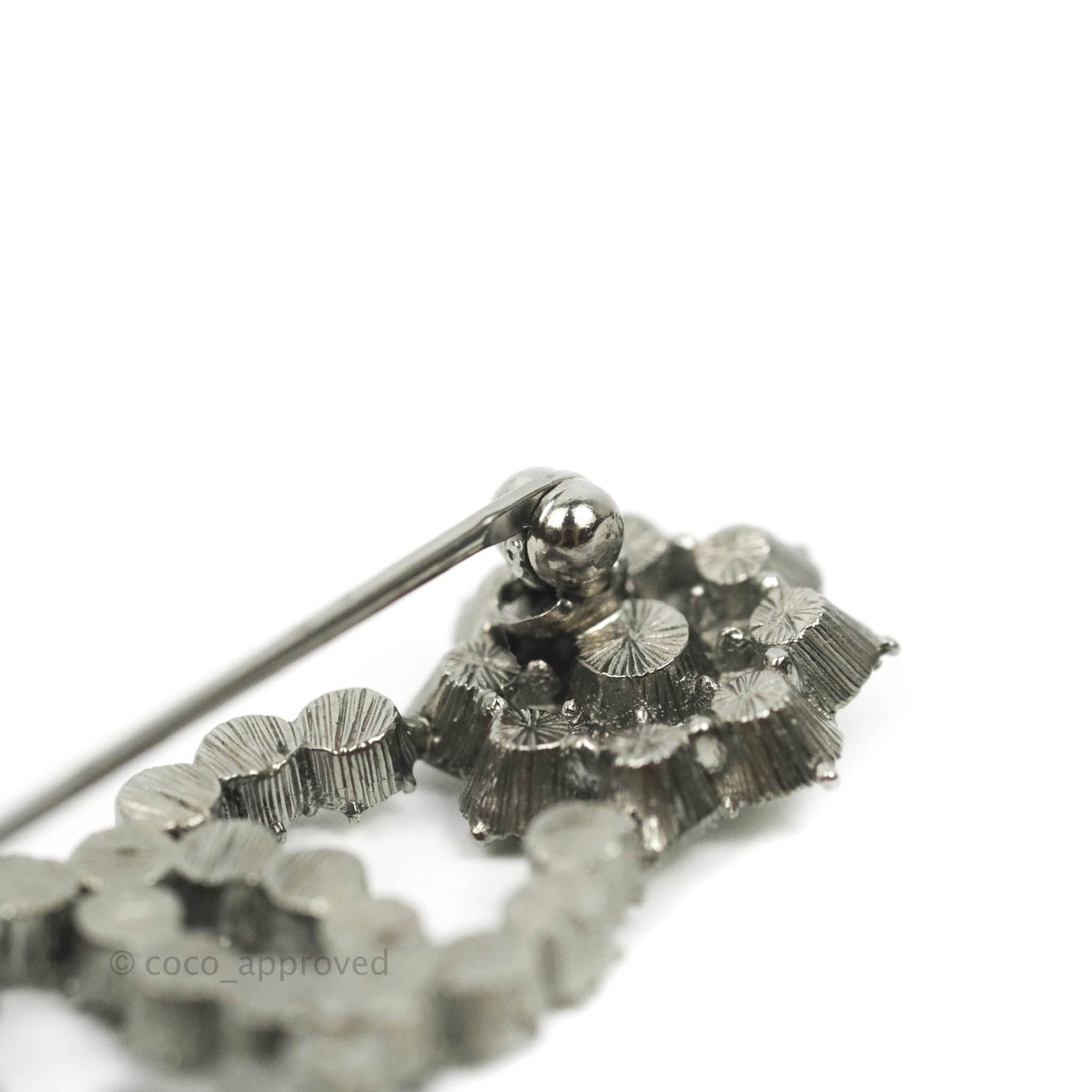 Chanel CC Crystal Camellia Flower Lotus Snowflake Brooch Silver Tone 15A