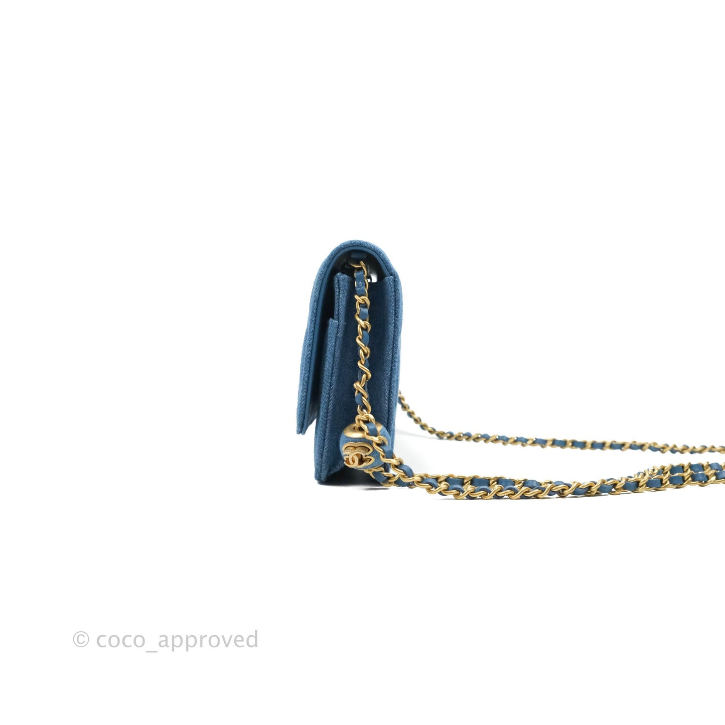 Chanel Quilted Pearl Crush Wallet on Chain WOC Denim Aged Gold Hardware