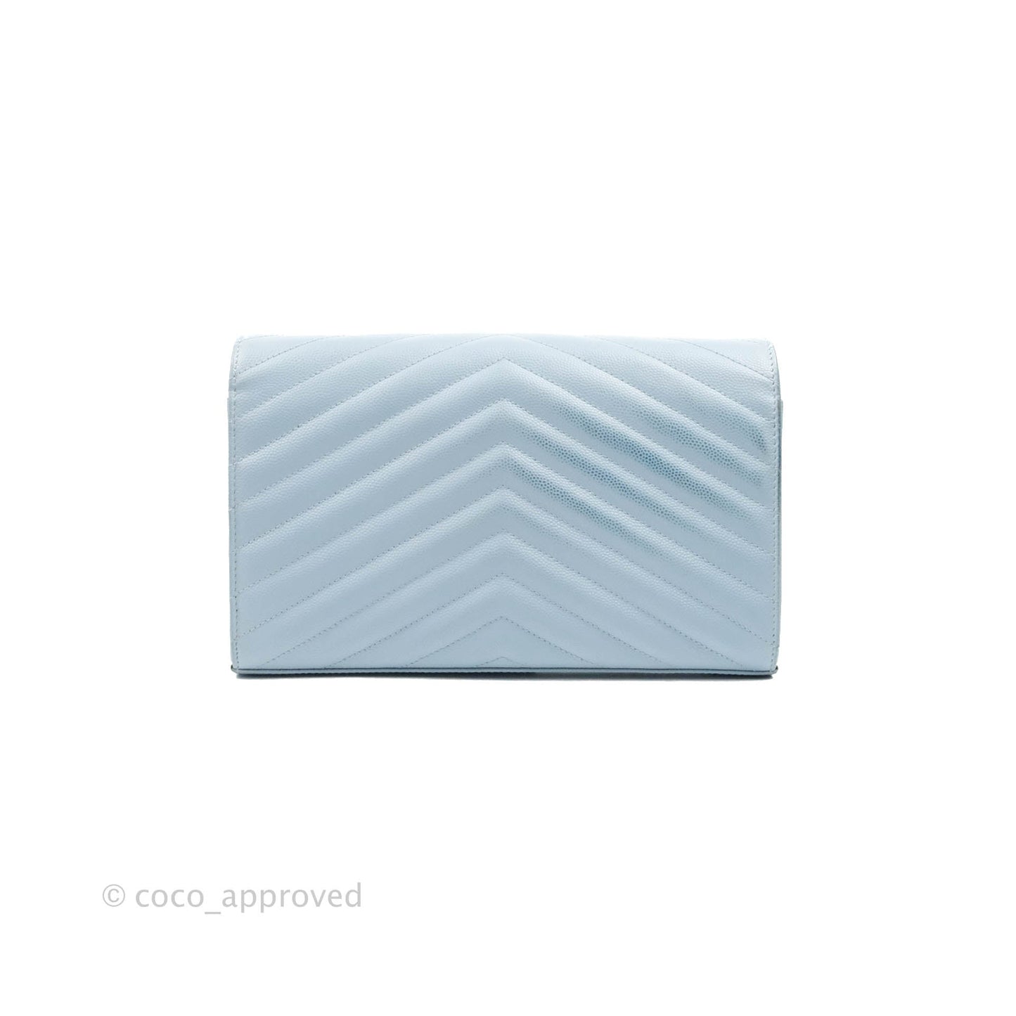 Saint Laurent Wallet on Chain Light Blue Grained Leather Silver Hardware