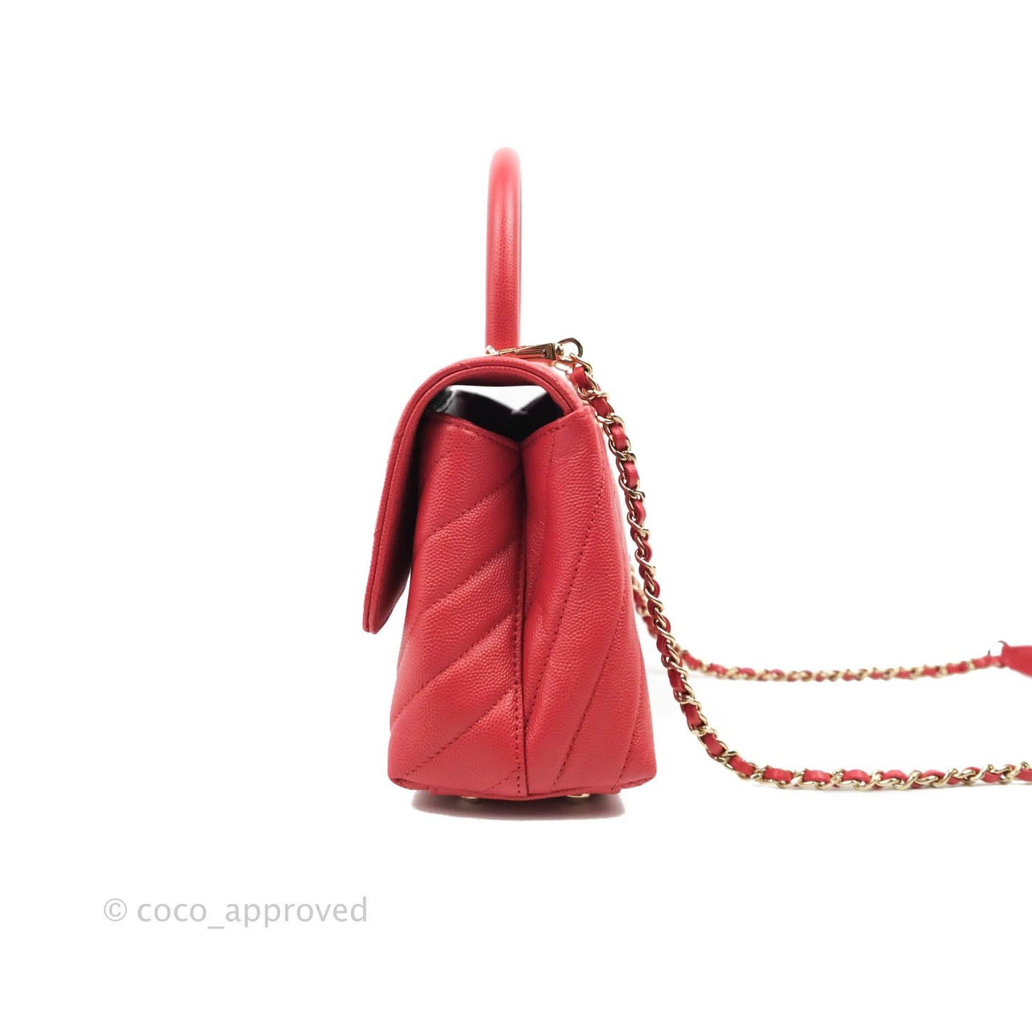 Chanel Small Coco Handle Chevron Red Caviar Gold Hardware 20P