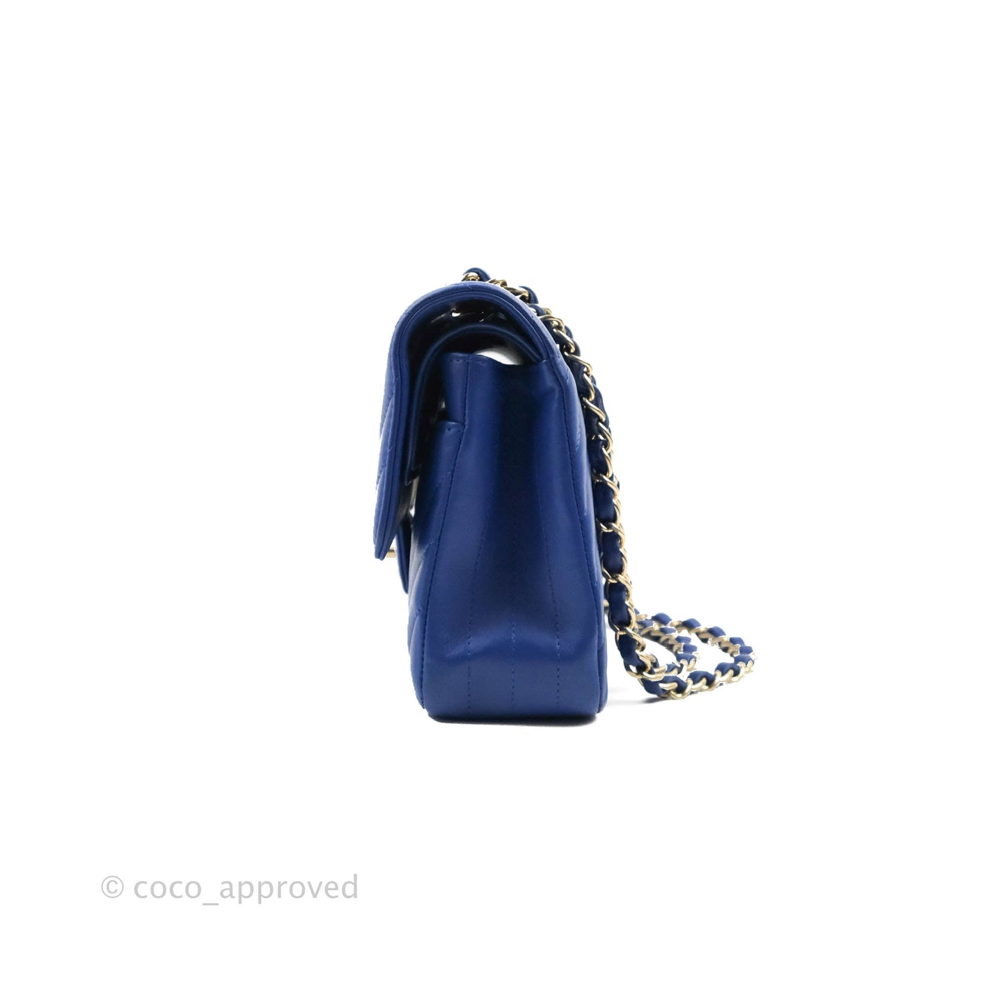 Chanel Classic M/L Medium Chevron Double Flap Blue Lambskin Gold Hardware