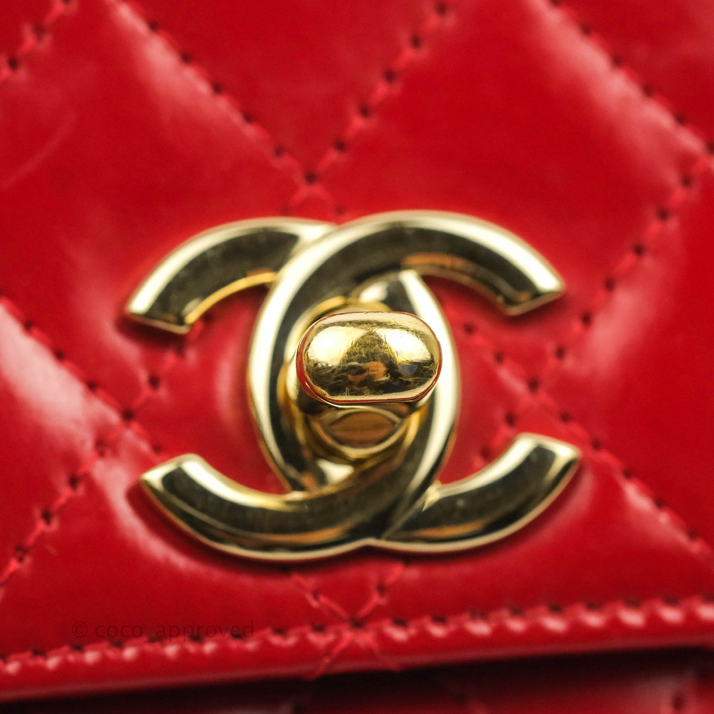 Chanel Flat Quilted Mini Flap Red Box Calfskin Gold Hardware
