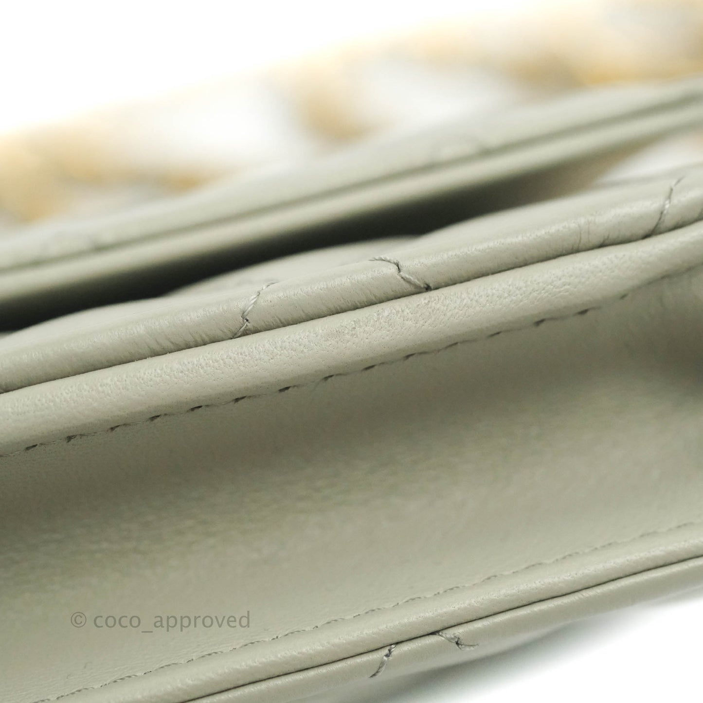 Chanel Quilted Pearl Crush Wallet on Chain WOC Light Grey Lambskin Aged Gold Hardware 22C