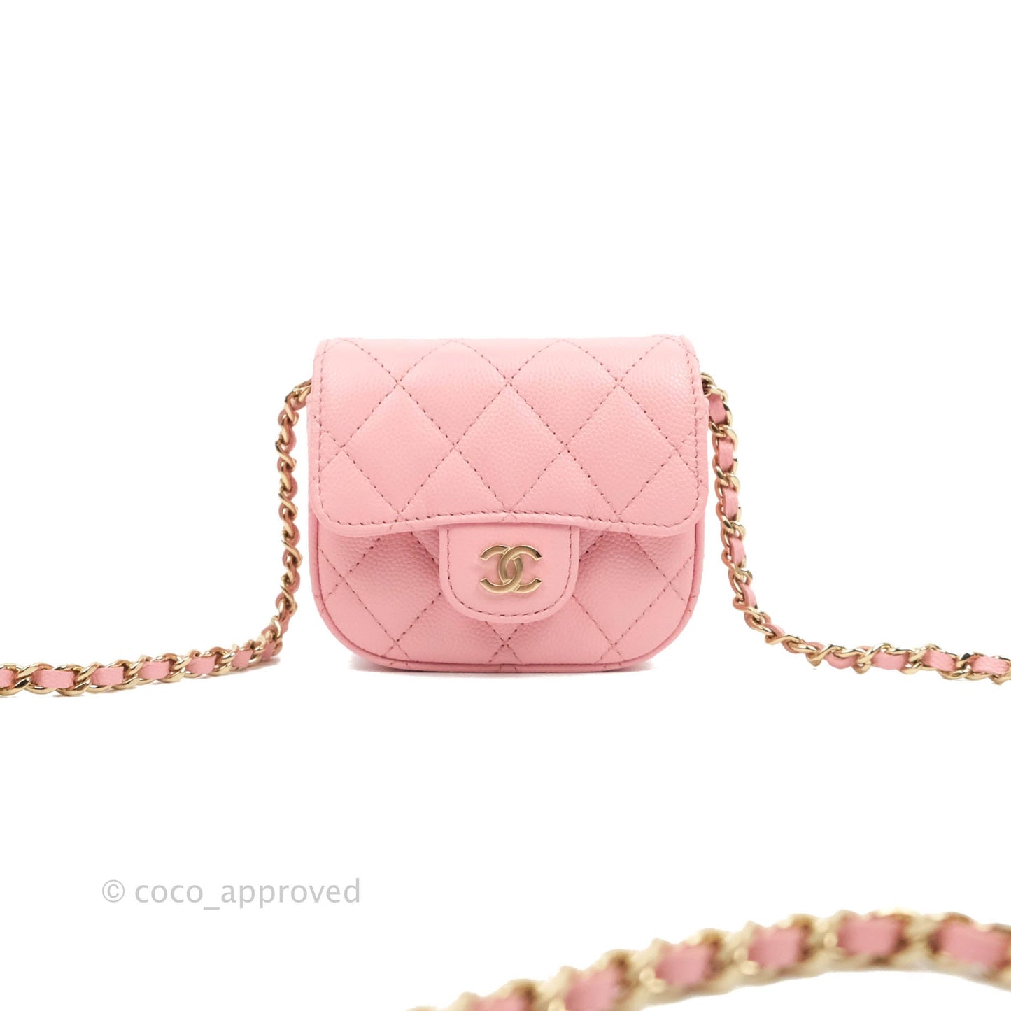 Chanel Classic Clutch With Chain Pink Caviar Gold Hardware