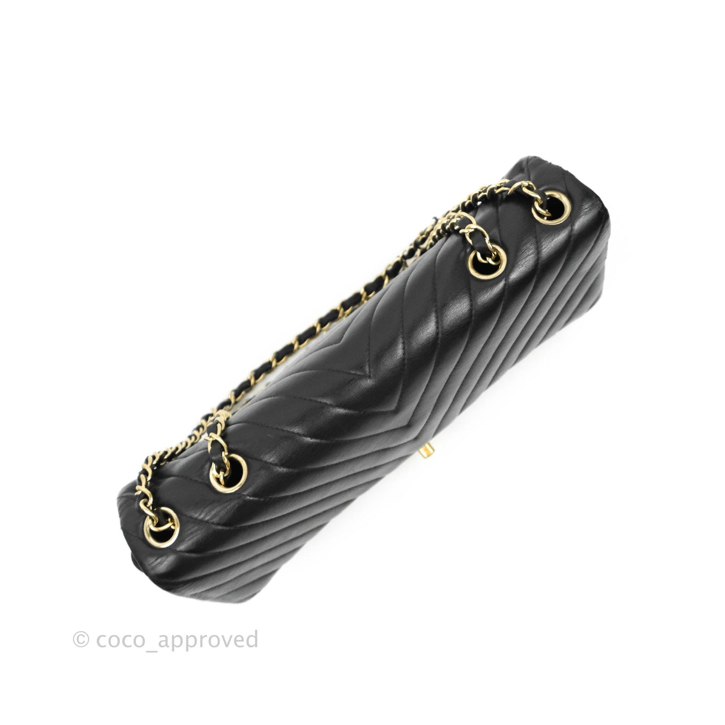 Chanel Large Chevron Single Flap Bag Black Calfskin Gold Hardware