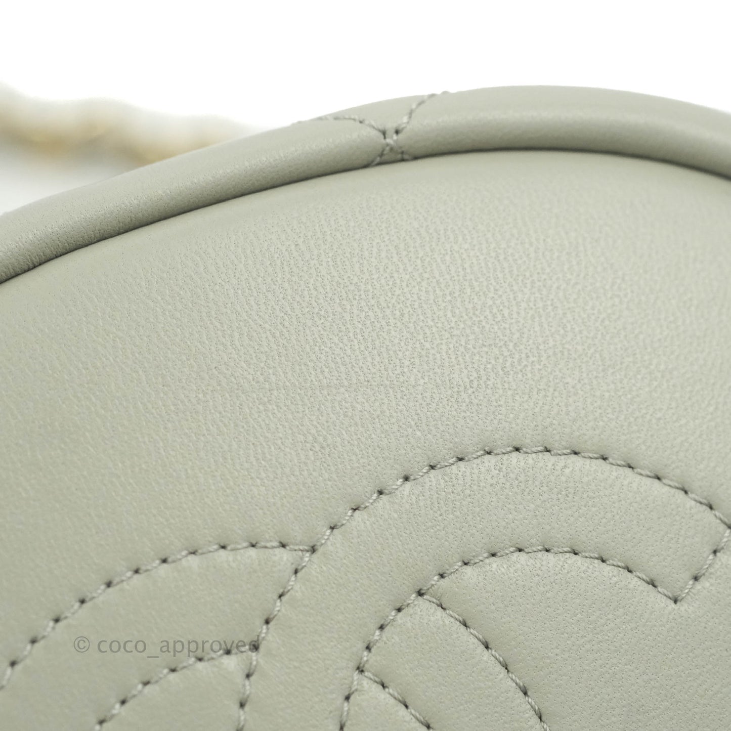 Chanel Quilted Drawstring Bucket Bag Grey Lambskin Gold Hardware 22C