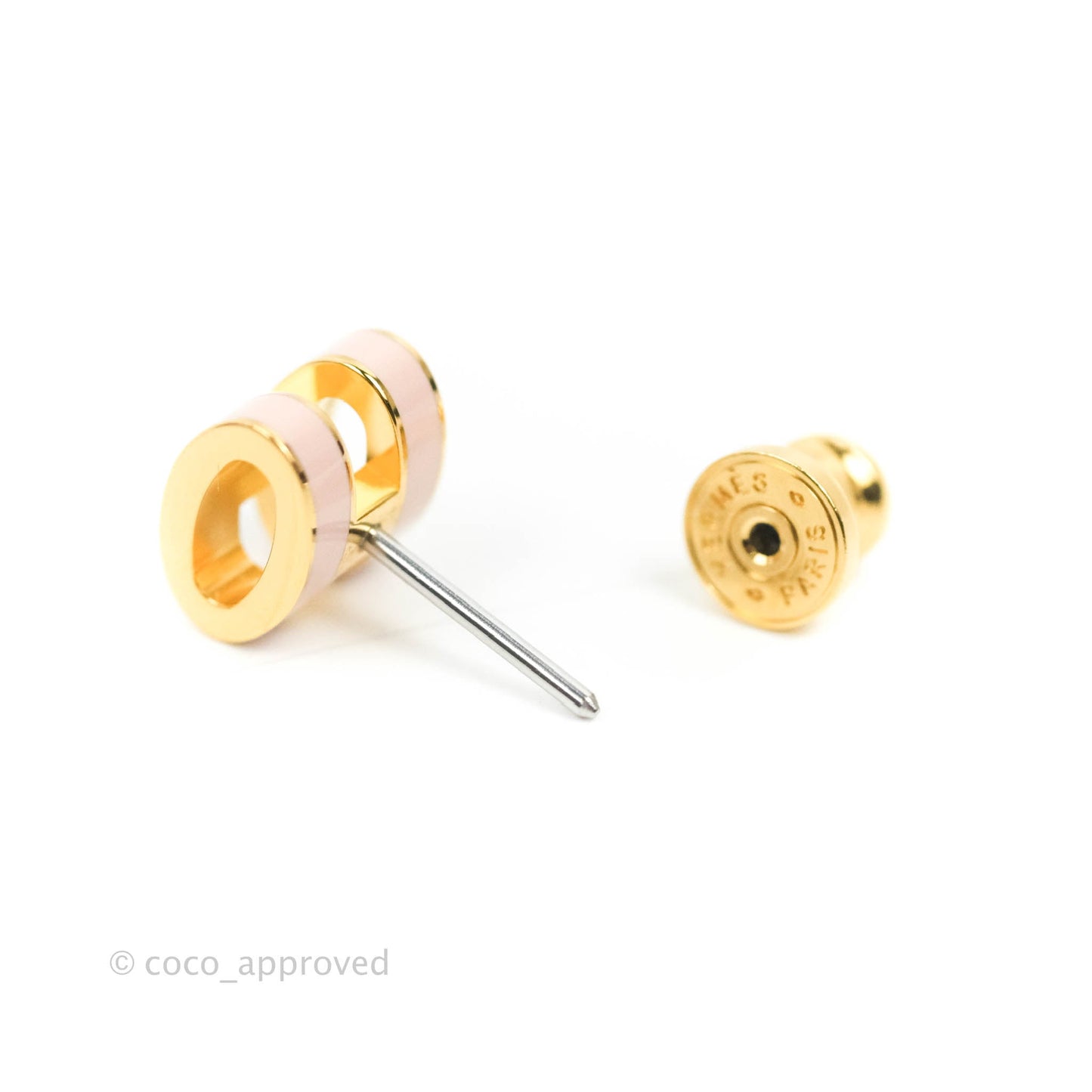 Hermès Mini Pop H Earrings Rose Dragee Gold Tone