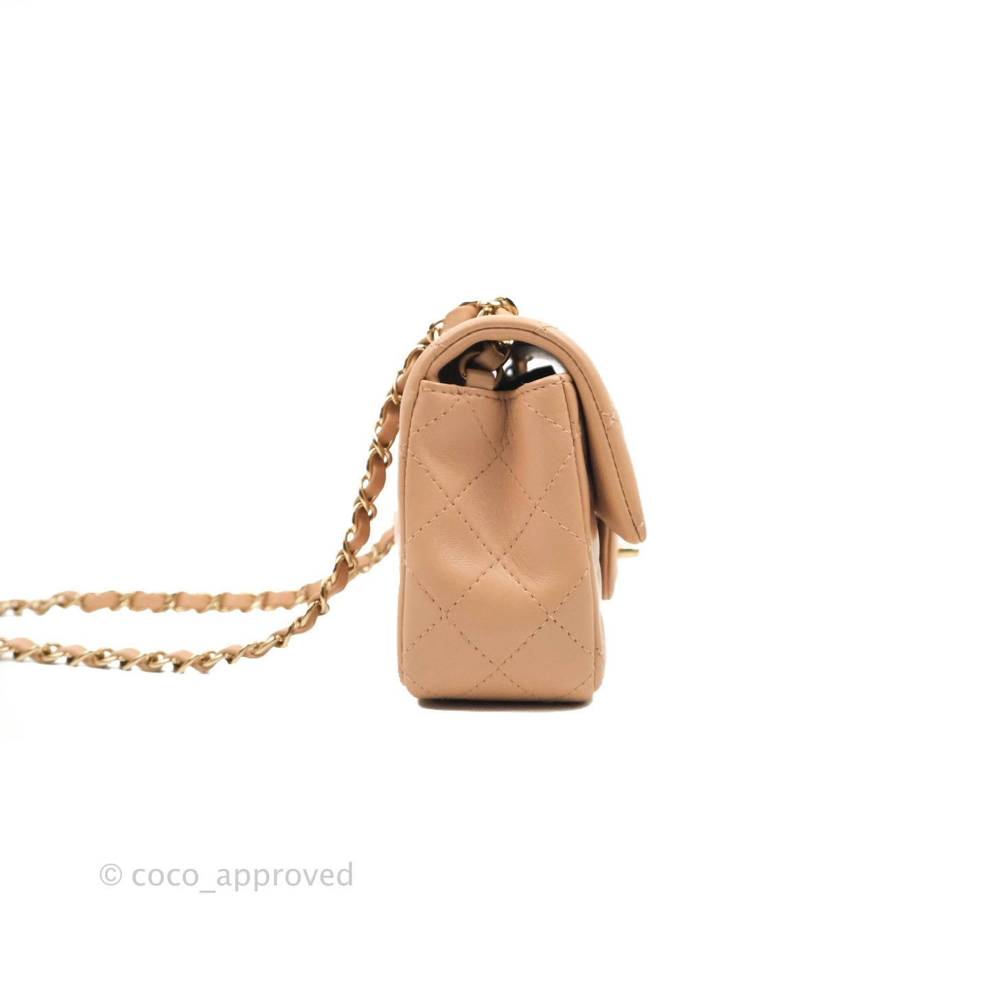 Chanel Mini Rectangular Flap Quilted Beige Lambskin Gold Hardware 21A