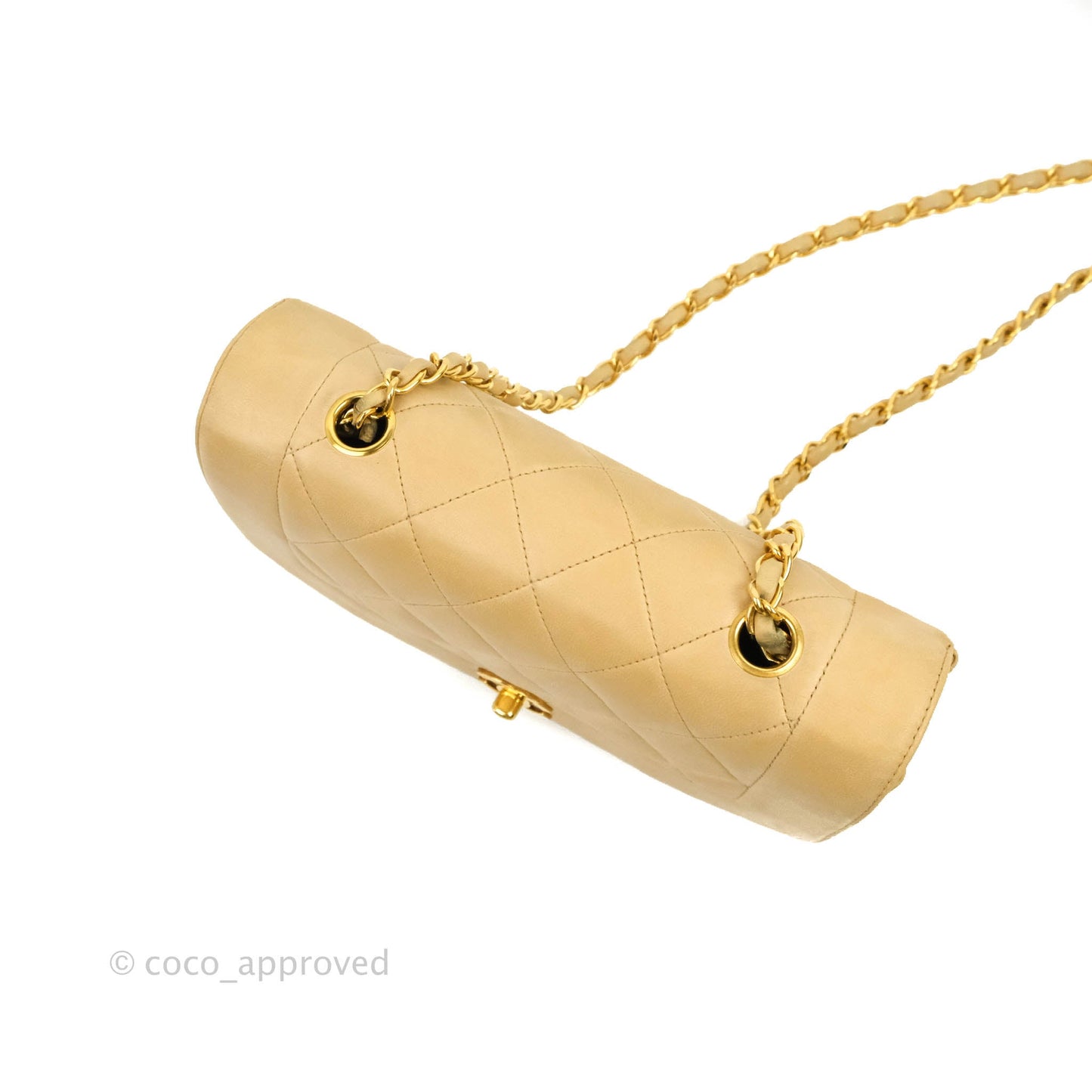 Chanel Vintage Small Quilted Classic Diana Flap Bag Beige Lambskin 24K Gold Hardware