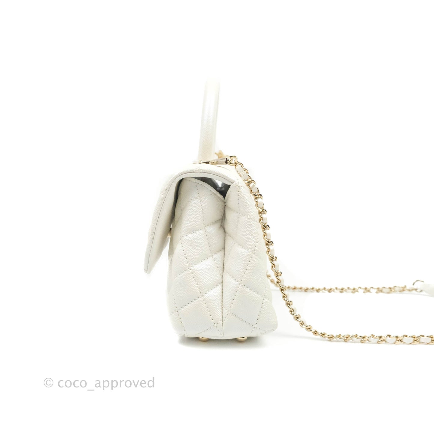 Chanel Small Quilted Coco Handle Iridescent White Caviar Gold Hardware