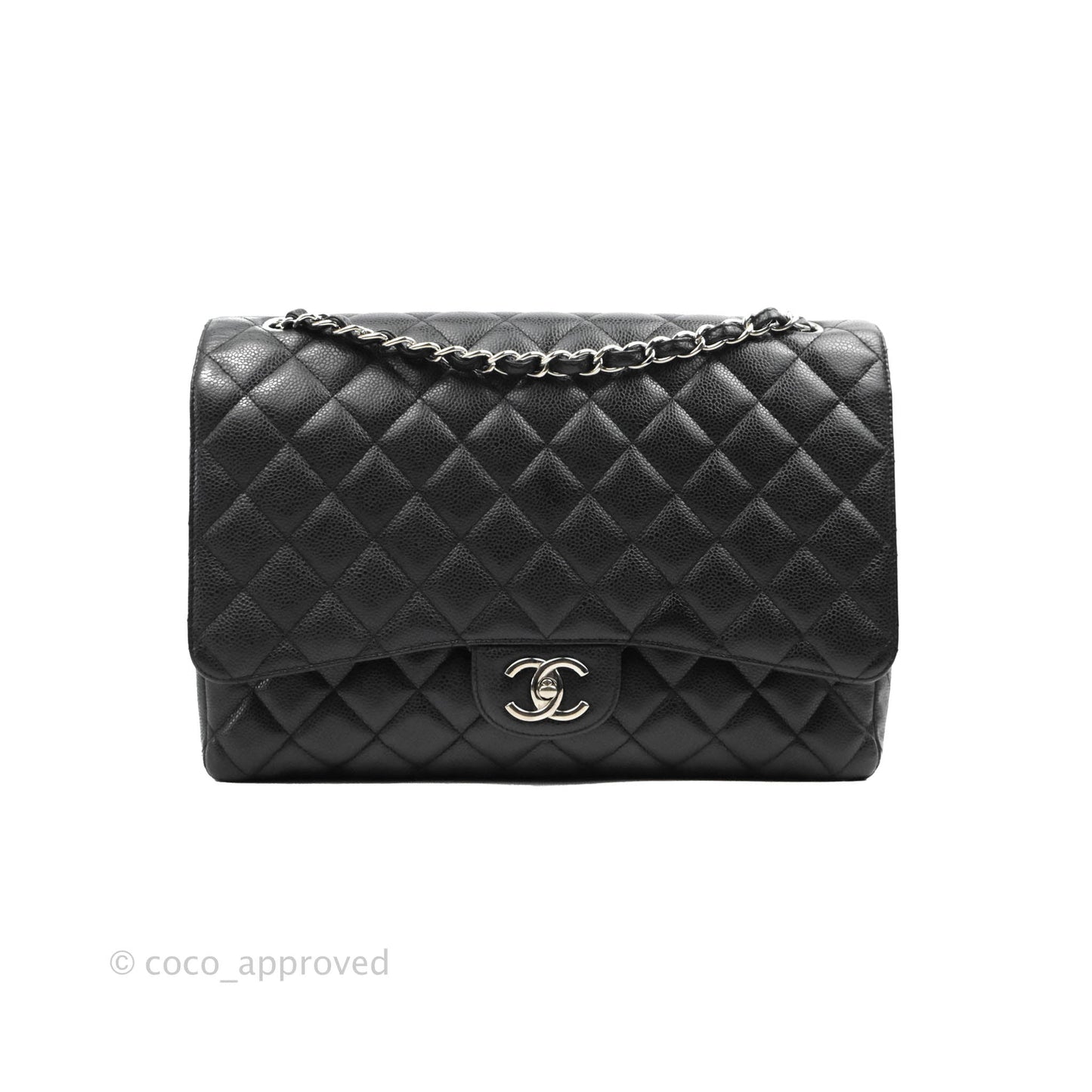 Chanel Quilted Maxi Double Flap Black Caviar Silver Hardware