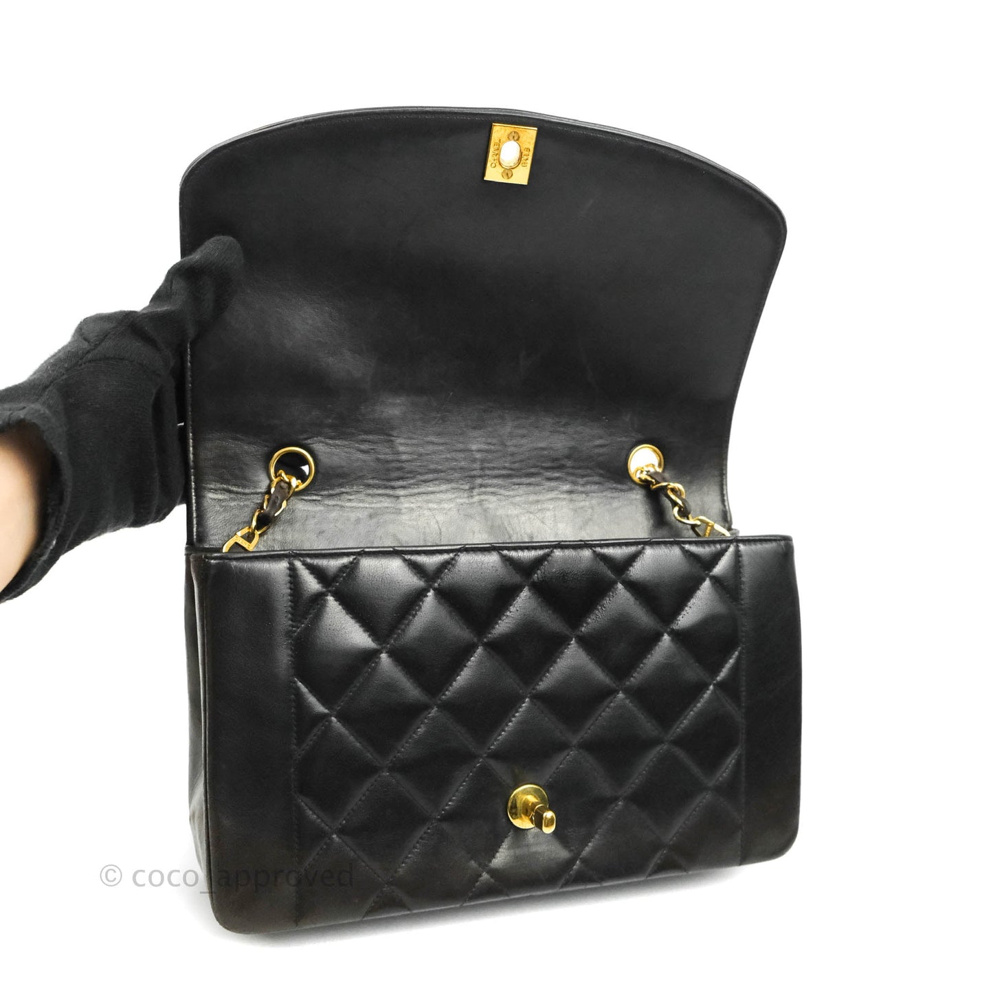 Chanel Vintage Quilted Medium Classic Diana Flap Bag Black Lambskin 24K Gold Harwdare
