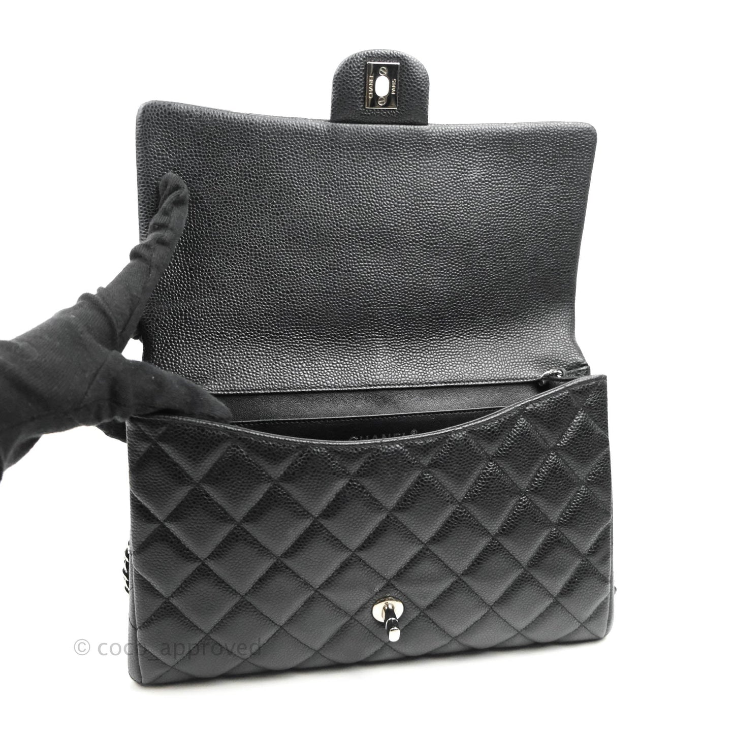 Chanel Quilted Clutch with Chain Black Caviar Silver Hardware