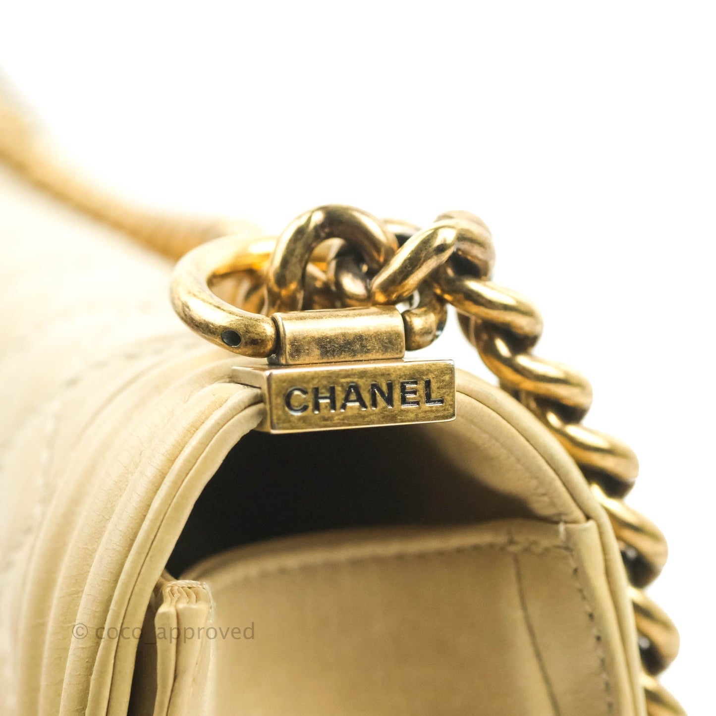 Chanel Quilted Large Boy Beige Aged Calfskin Aged Gold Hardware