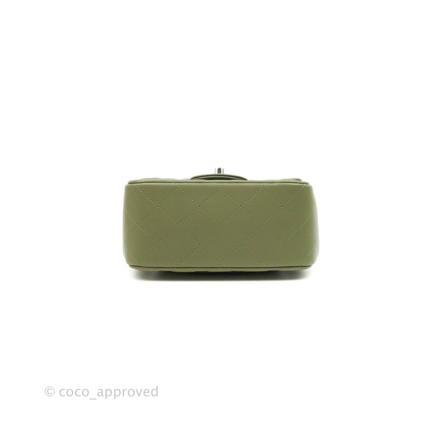 Chanel Quilted Mini Square Olive Green Lambskin Silver Hardware 21B