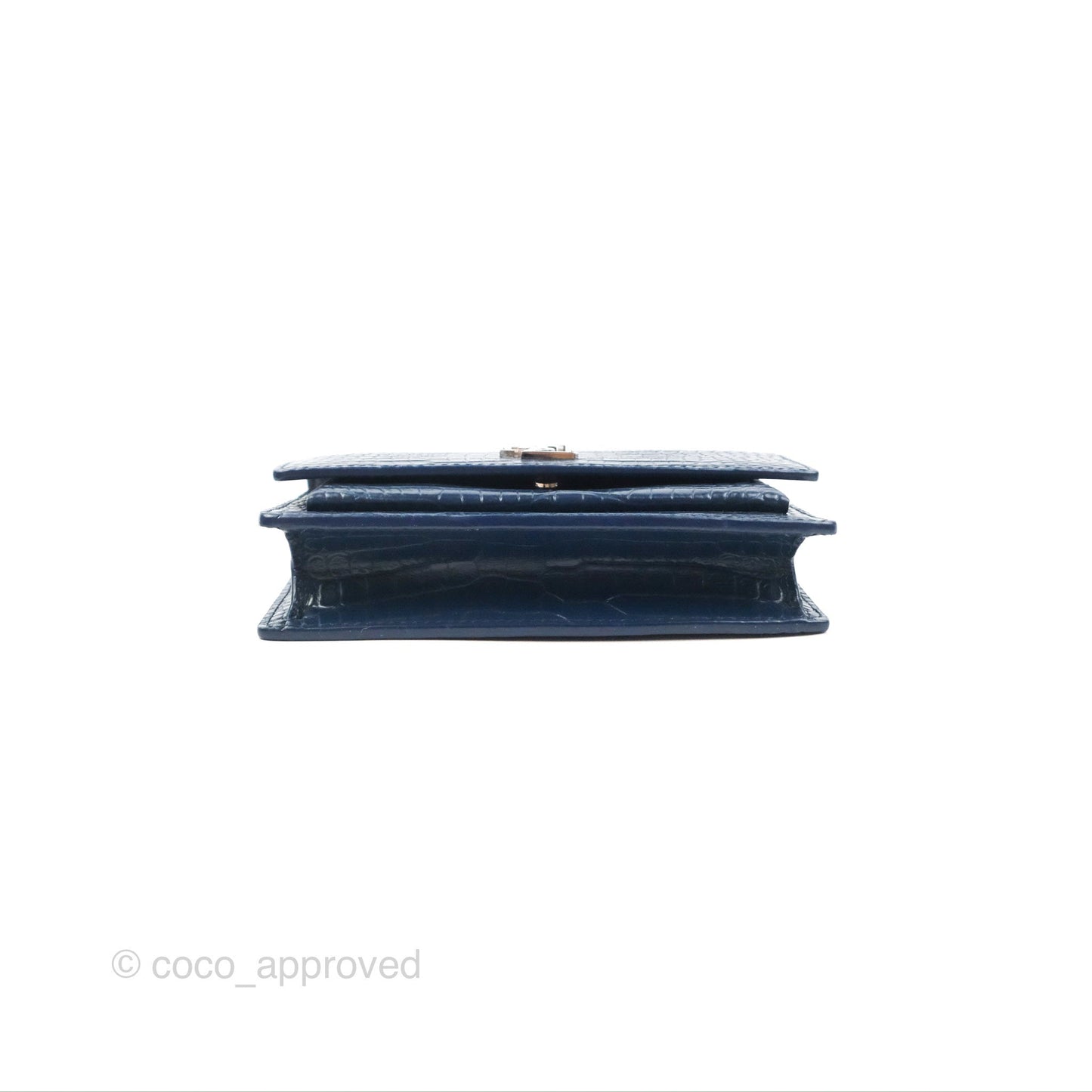Saint Laurent Sunset Chain Wallet Navy Croc-embossed Shiny Calfskin Silver Hardware