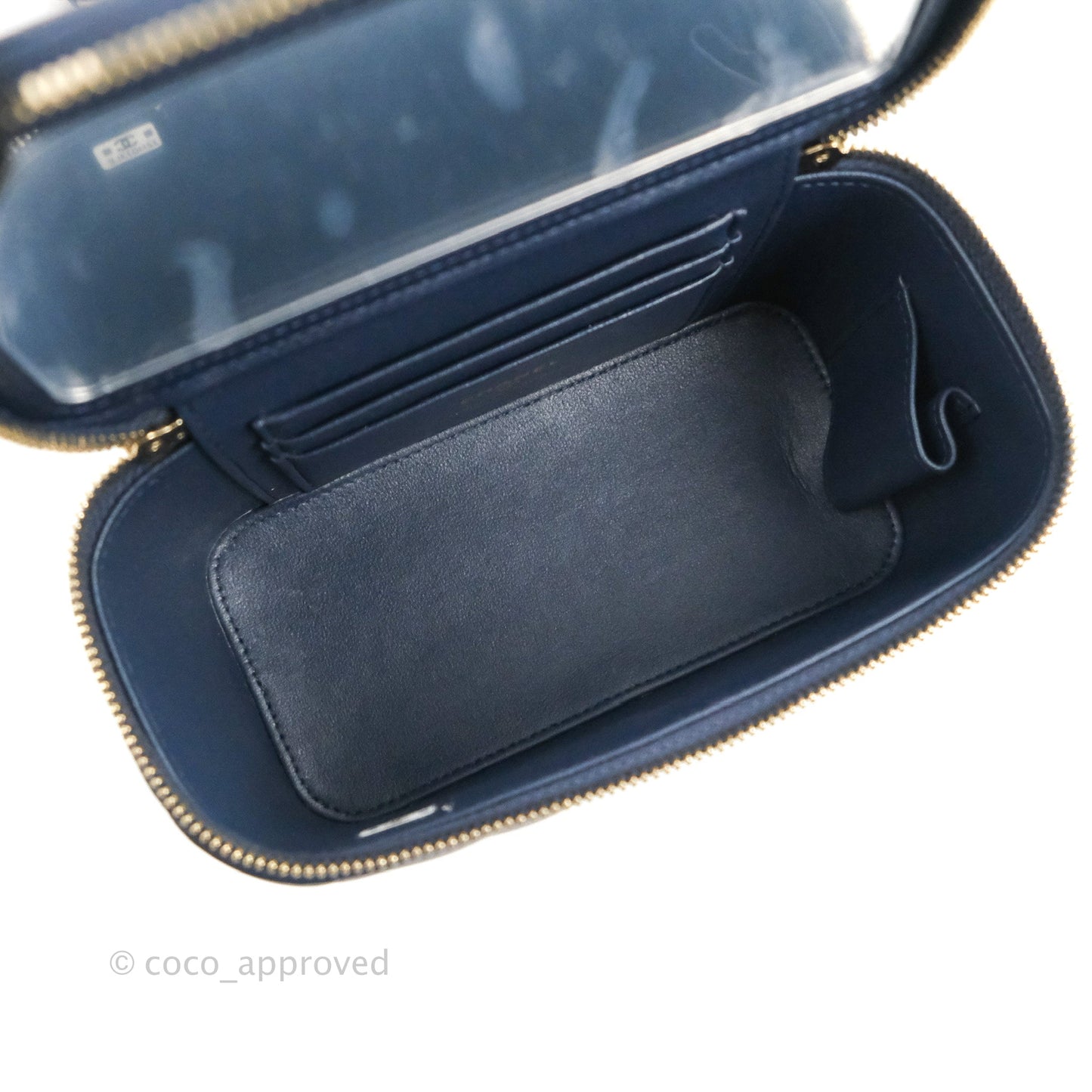 Chanel Vanity Rectangular Metal Top Handle Navy Lambskin Aged Gold Hardware 22B