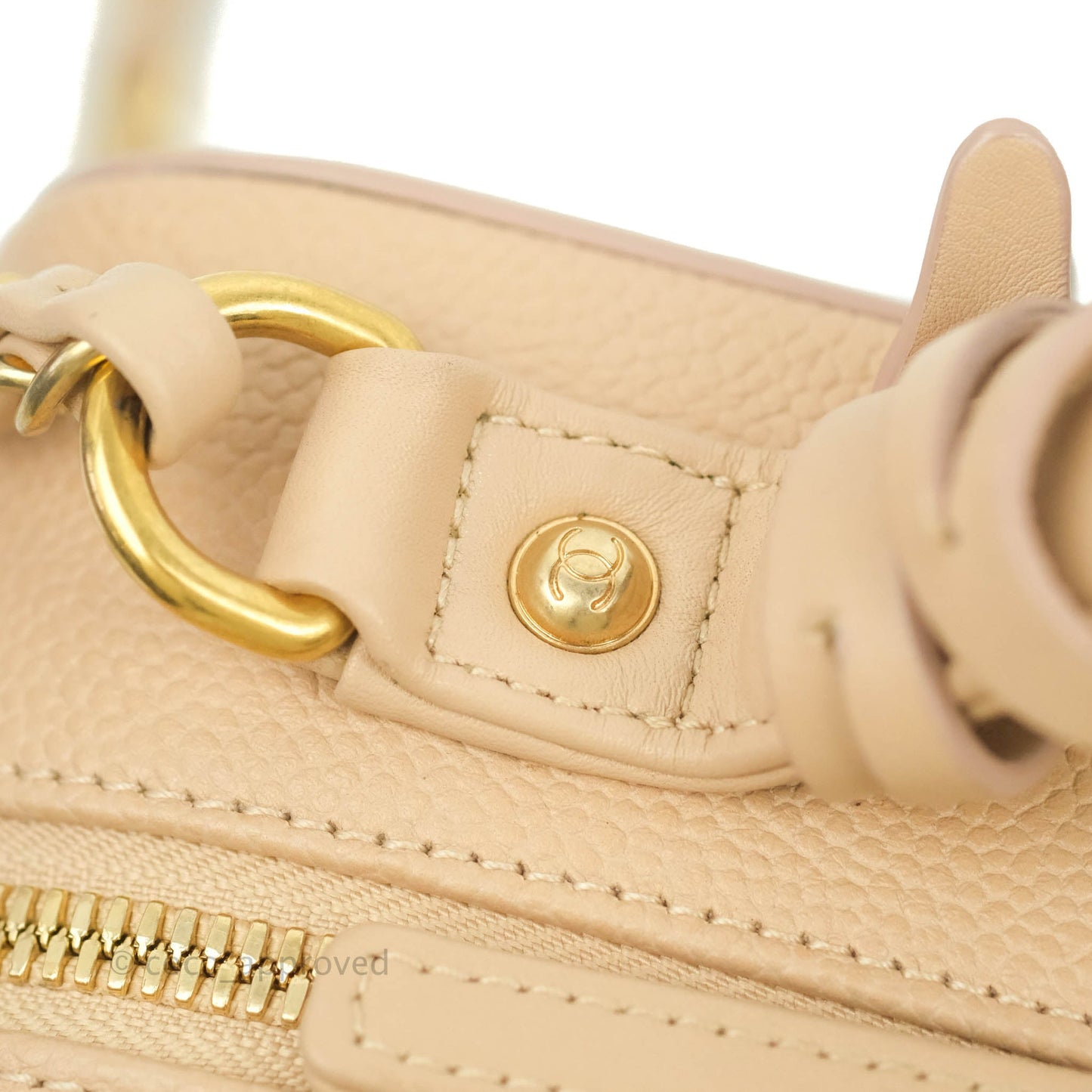 Chanel Quilted Medium CC Filigree Vanity Case Beige Caviar Gold Hardware
