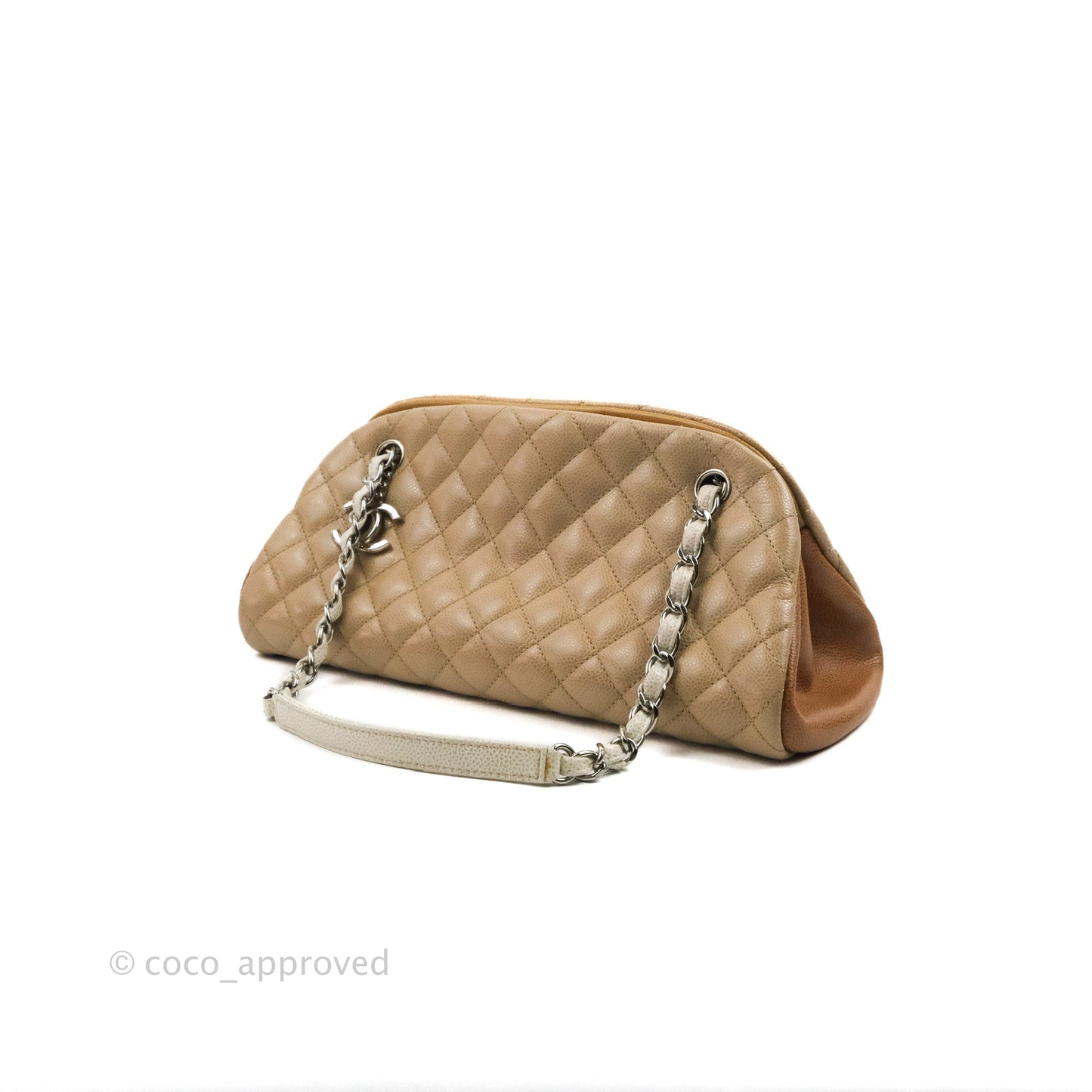 Chanel Medium Mademoiselle Bowling Beige/Brown Caviar Silver Hardware