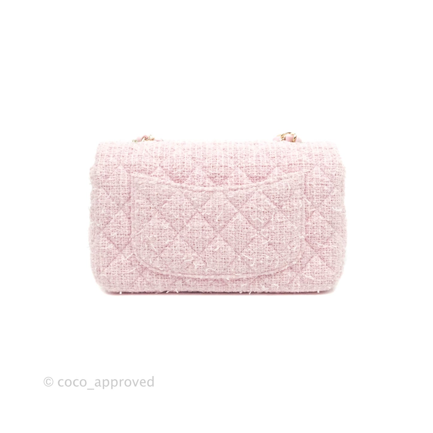 Chanel Classic Mini Rectangular Flap Pink Tweed Gold Hardware