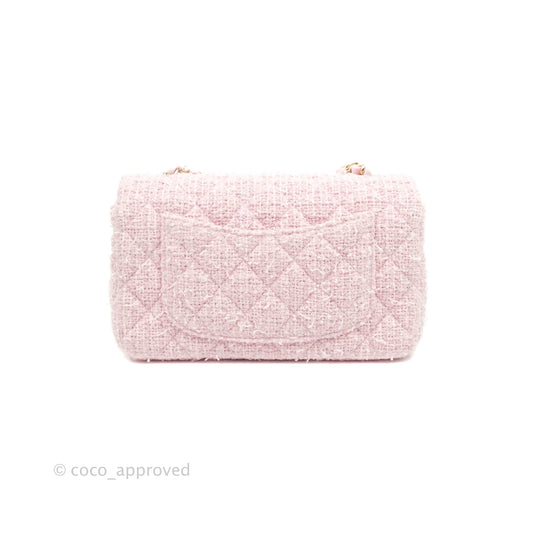 Chanel Classic Mini Rectangular Flap Pink Tweed Gold Hardware