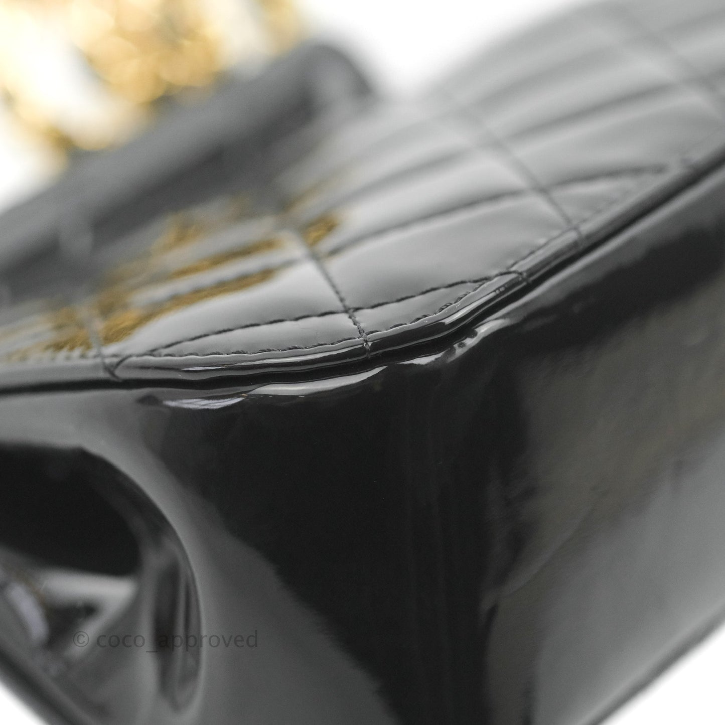 Chanel Quilted Clutch With Chain Patent Metal Black Gold Hardware