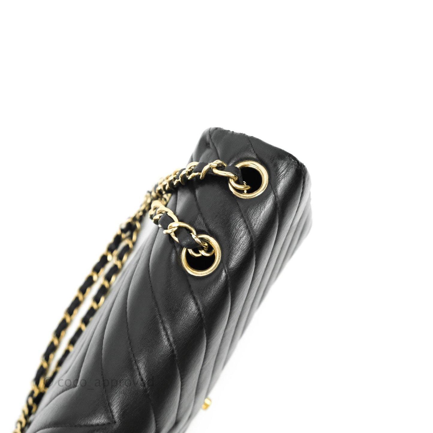Chanel Large Chevron Single Flap Bag Black Calfskin Gold Hardware