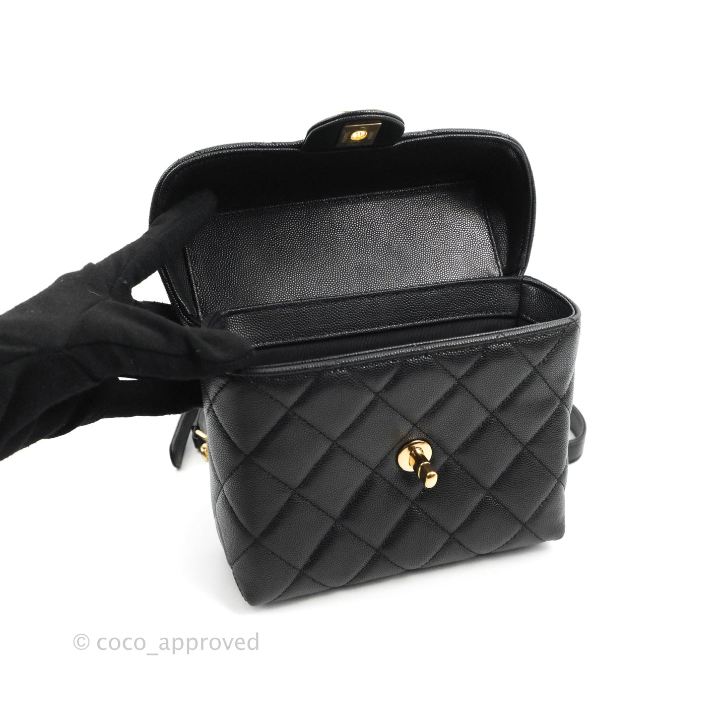 Chanel Small Vanity Flap Bag With Handle Black Caviar Gold Hardware 23C