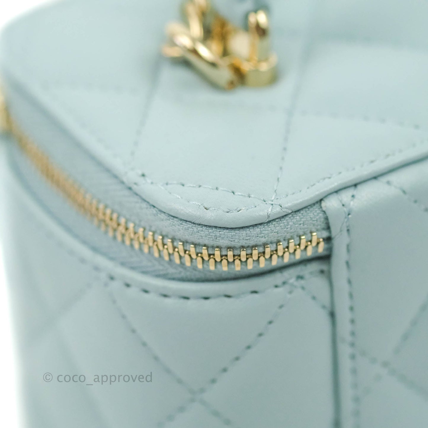 Chanel Vanity Rectangular Top Handle Light Blue Lambskin Gold Hardware