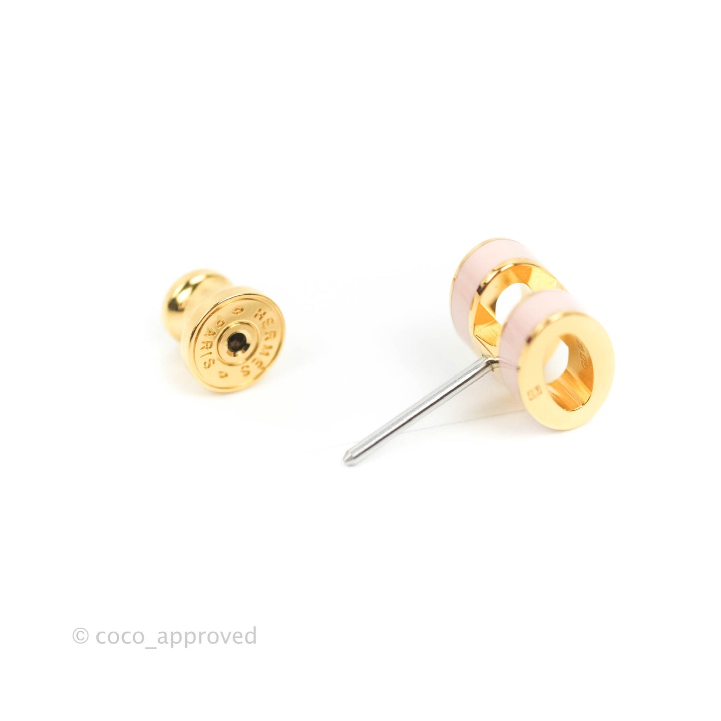 Hermès Mini Pop H Earrings Rose Dragee Gold Tone