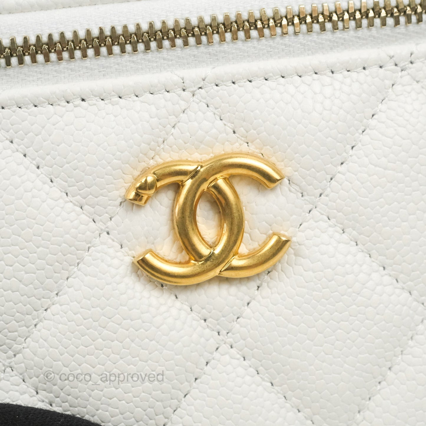 Chanel Quilted Heart Crush Mini Vanity With Chain White Caviar Aged Gold Hardware