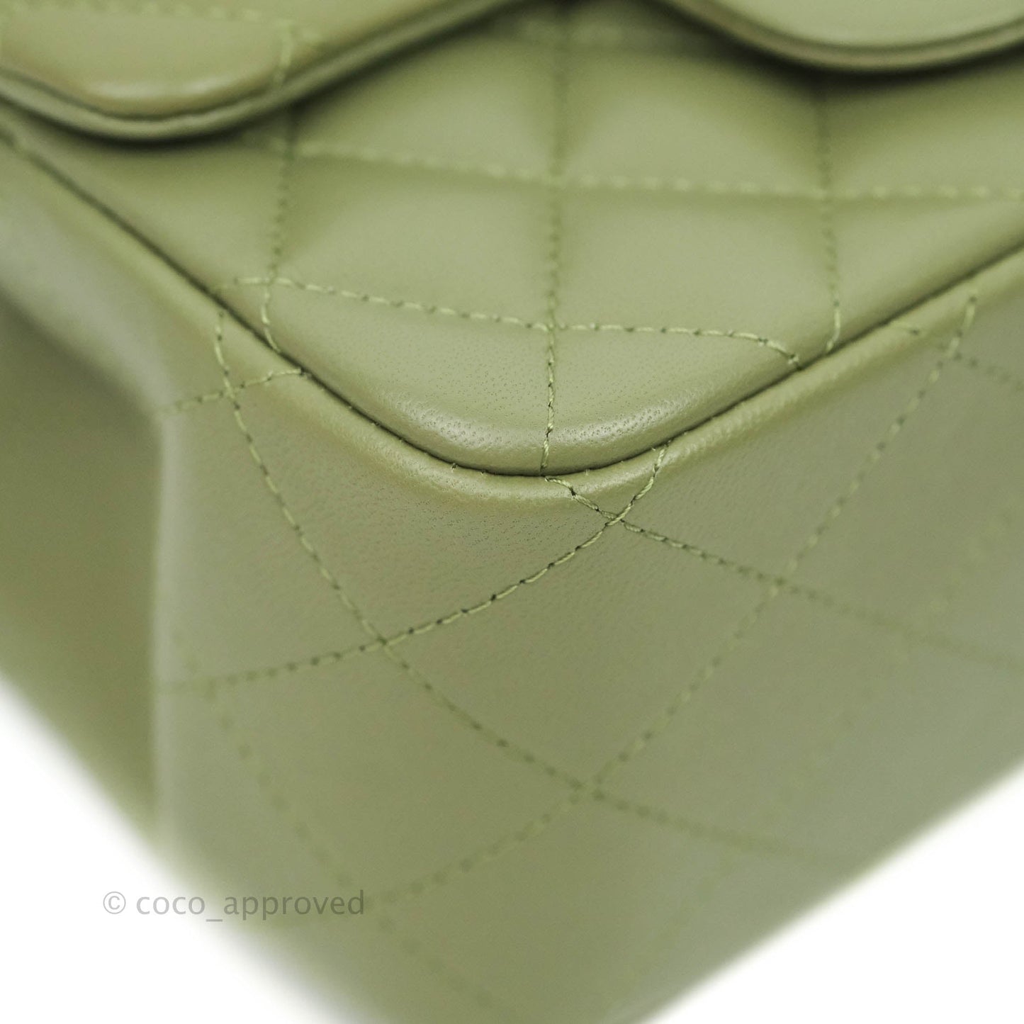 Chanel Quilted Mini Square Olive Green Lambskin Silver Hardware 21B