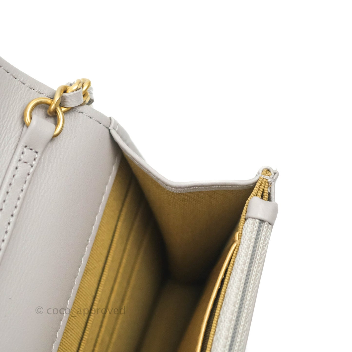 Chanel Quilted Pearl Crush Wallet on Chain WOC Grey Lambskin Aged Gold Hardware