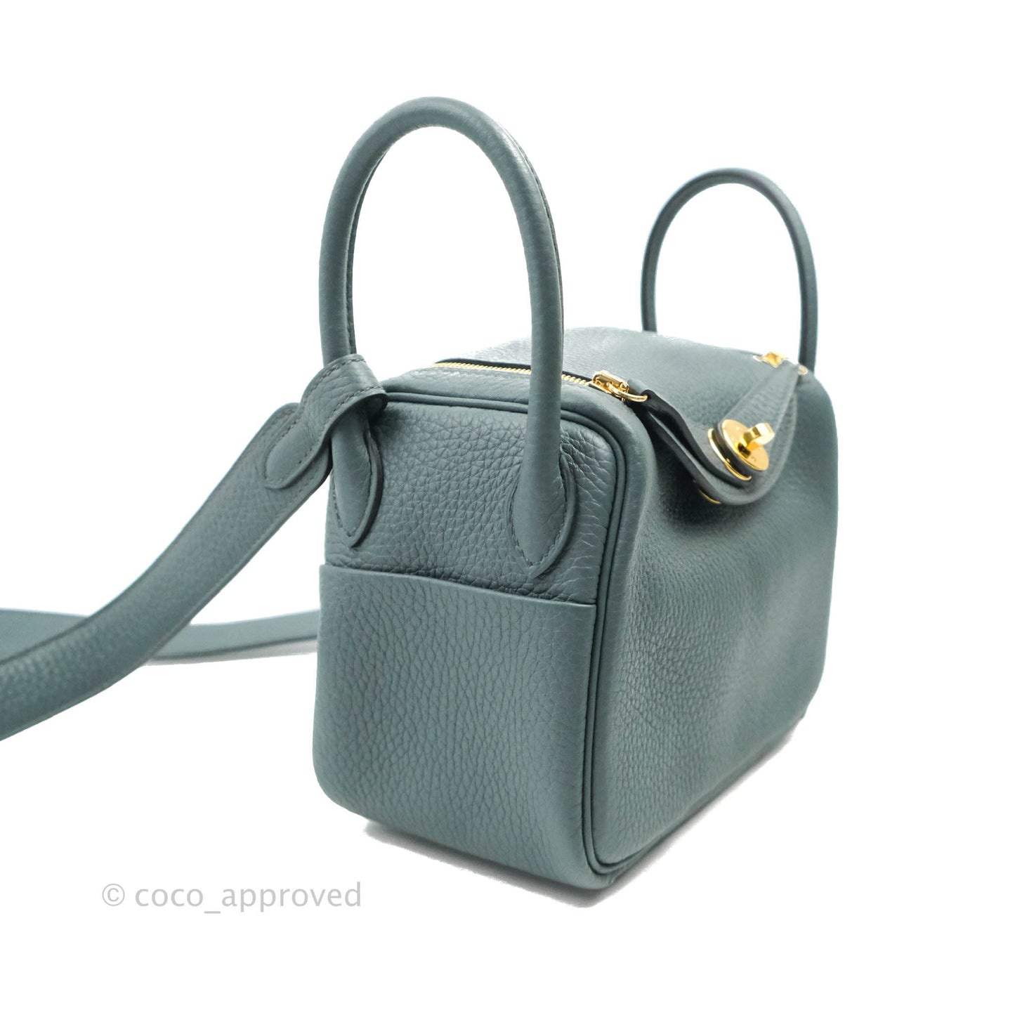 Hermès Mini Lindy 20 Bleu Orage Clemence Gold Hardware