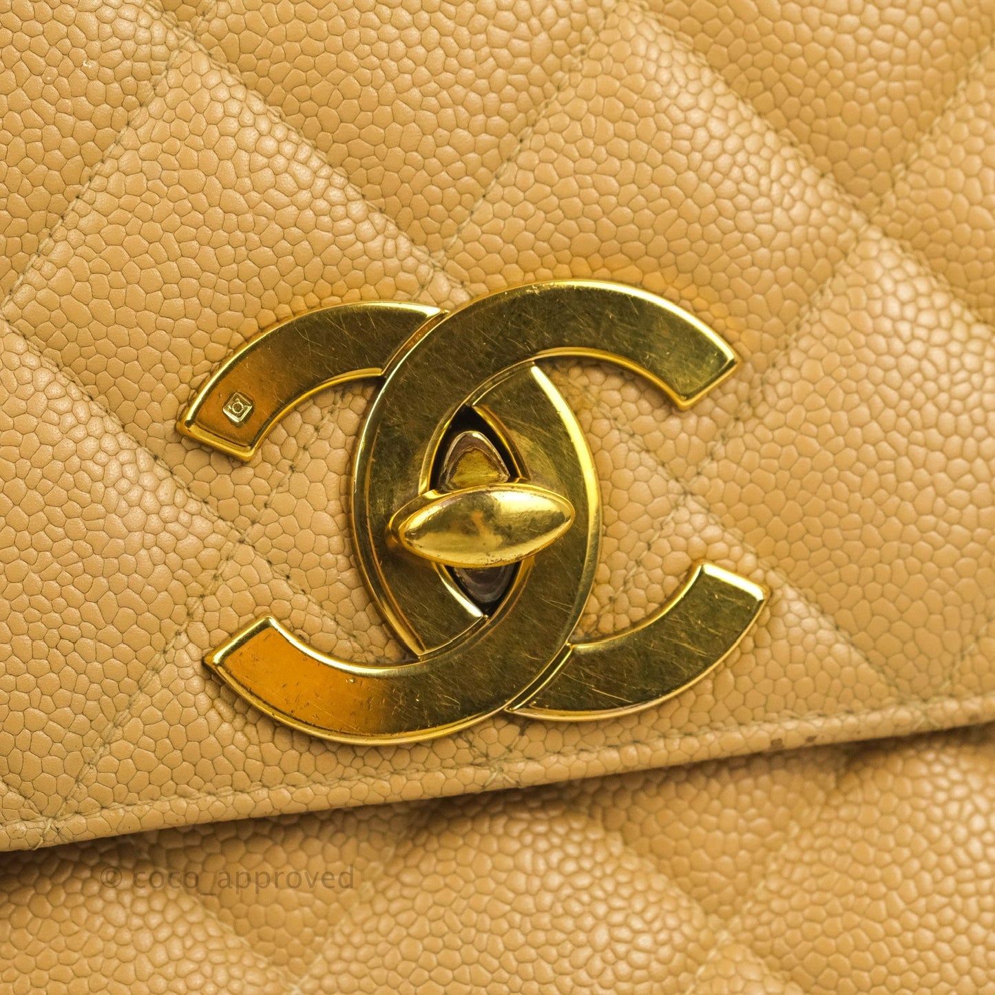 Chanel Vintage CC Large Square Flap Bag Beige Caviar 24K Gold Hardware